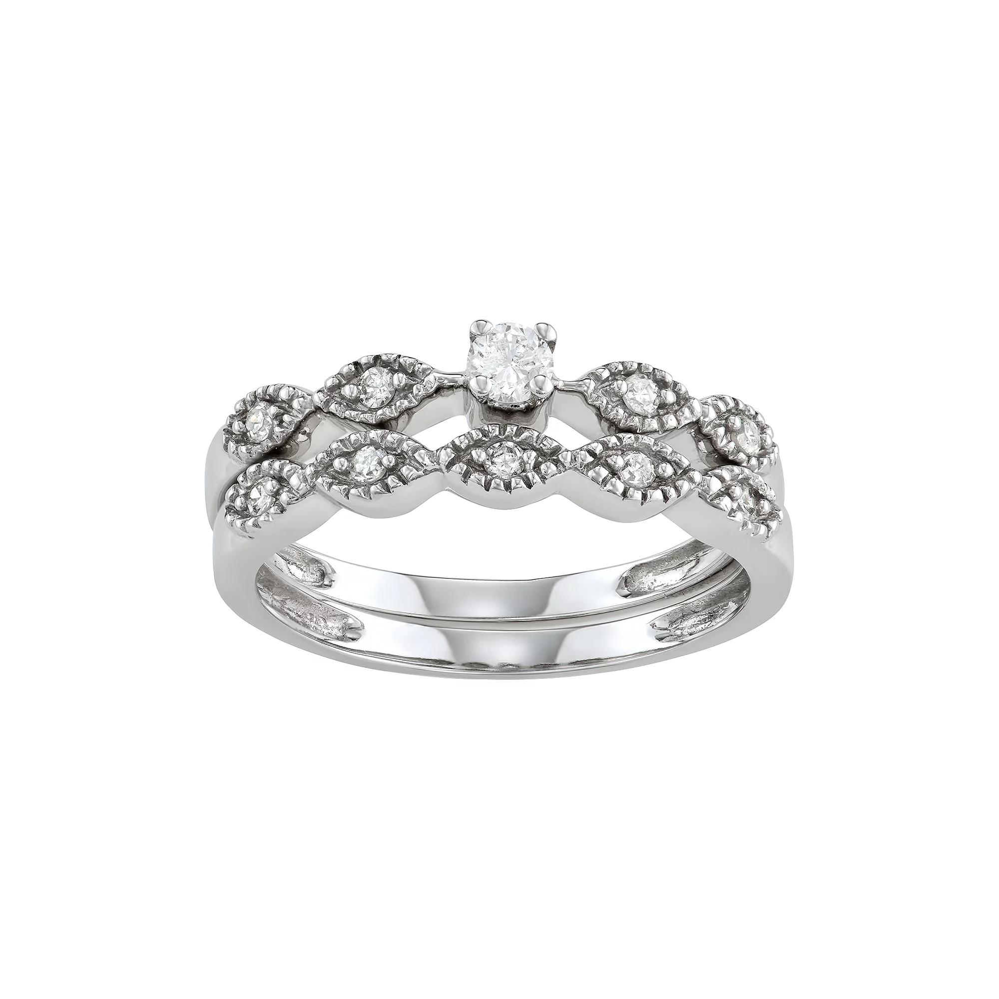 10k White Gold 1/4 Carat T.W. Diamond Engagement Ring Set, Women's, Size: 7, 10k Whgold Product Image