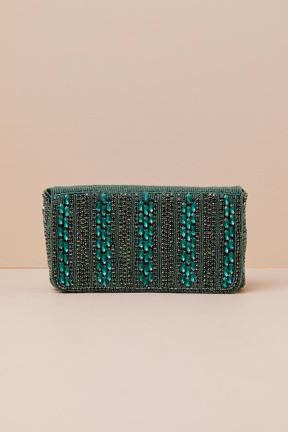 Lizza Emerald Green Rhinestone Clutch Product Image