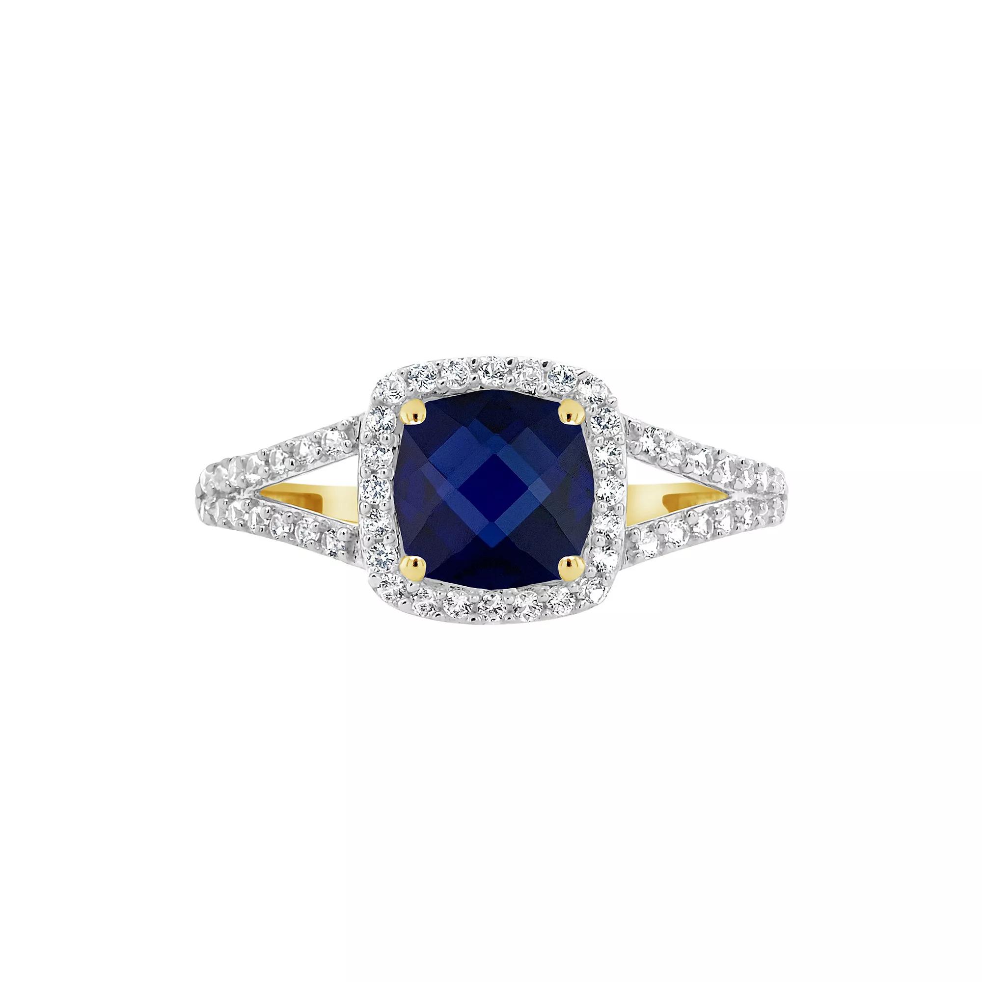 Celebration Gems 10K Yellow Gold 7mm Cushion Gemstone Ring, Women's, Size: 9, Blue Blue Product Image