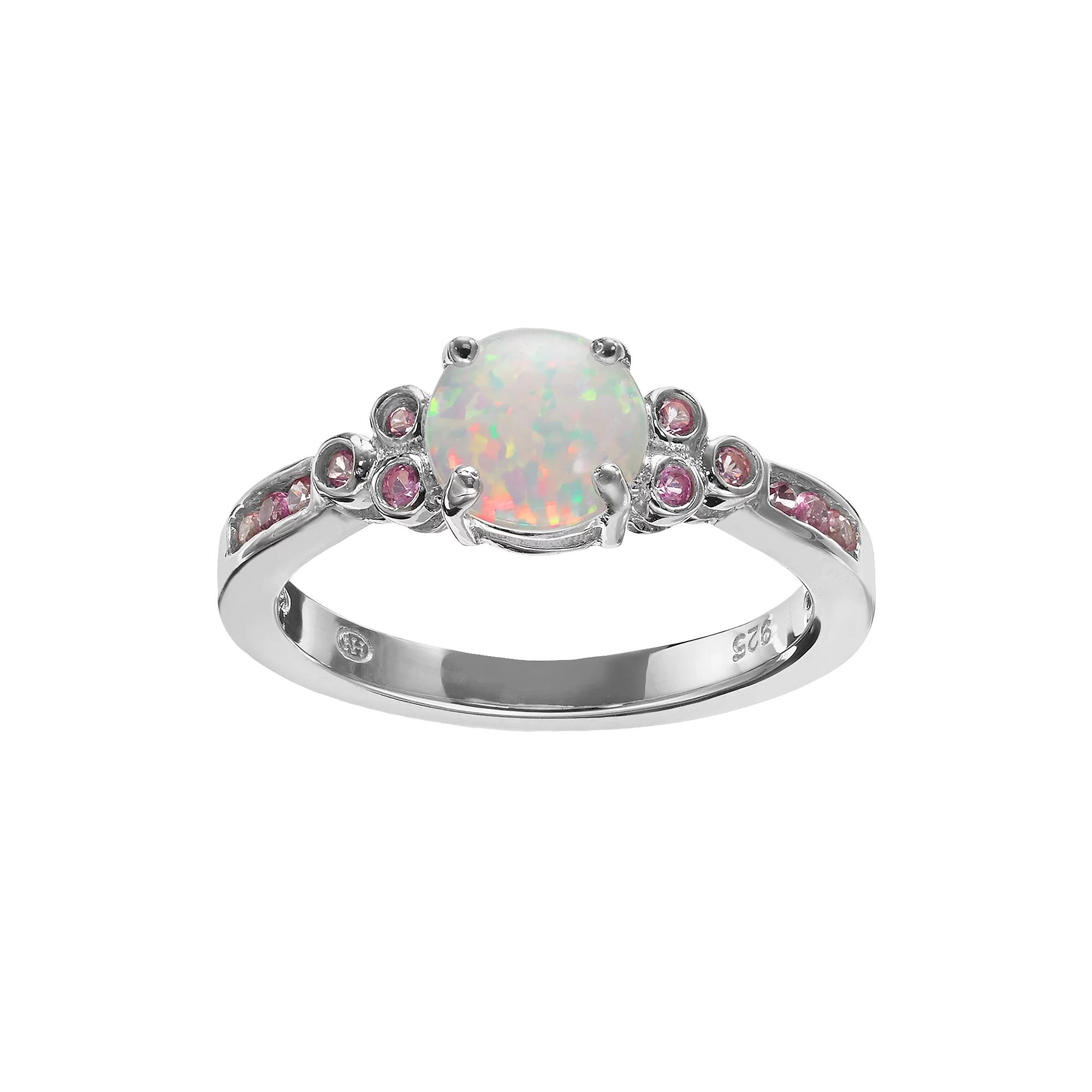 Lab-Created Opal and Lab-Created Pink Sapphire Sterling Silver Ring, Women's, Size: 8 Product Image