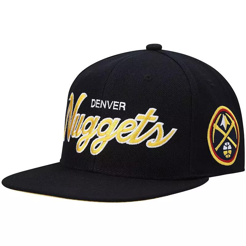 Men's Mitchell & Ness Black Denver Nuggets Hardwood Classics Script 2.0 Snapback Hat, Nug Black Product Image