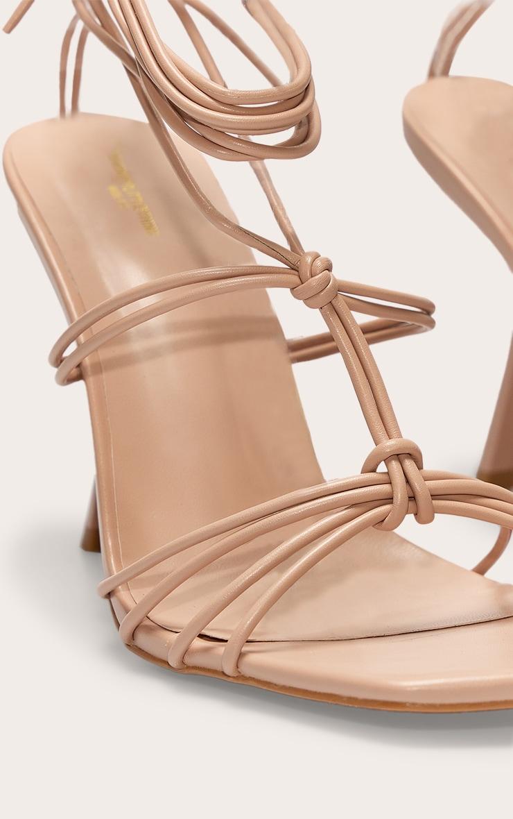 Nude Wide Fit Pu Square Toe Knotted Strappy Lace Up Heeled Sandals Product Image