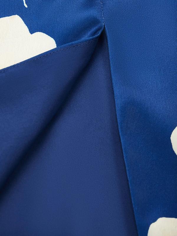 Loose Puff Sleeves Floral Printed Pleated Split-Joint V-Neck Midi Dresses Product Image