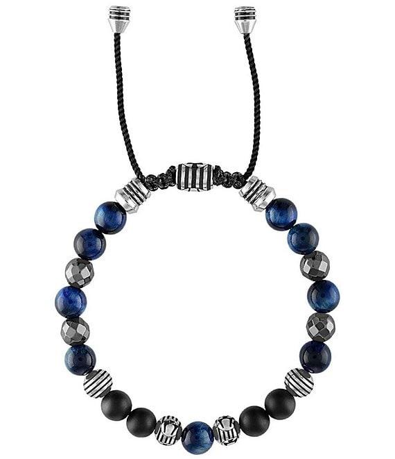 Bulova Men's Stainless Steel Blue Multi Beaded Adjustable Bracelet Product Image