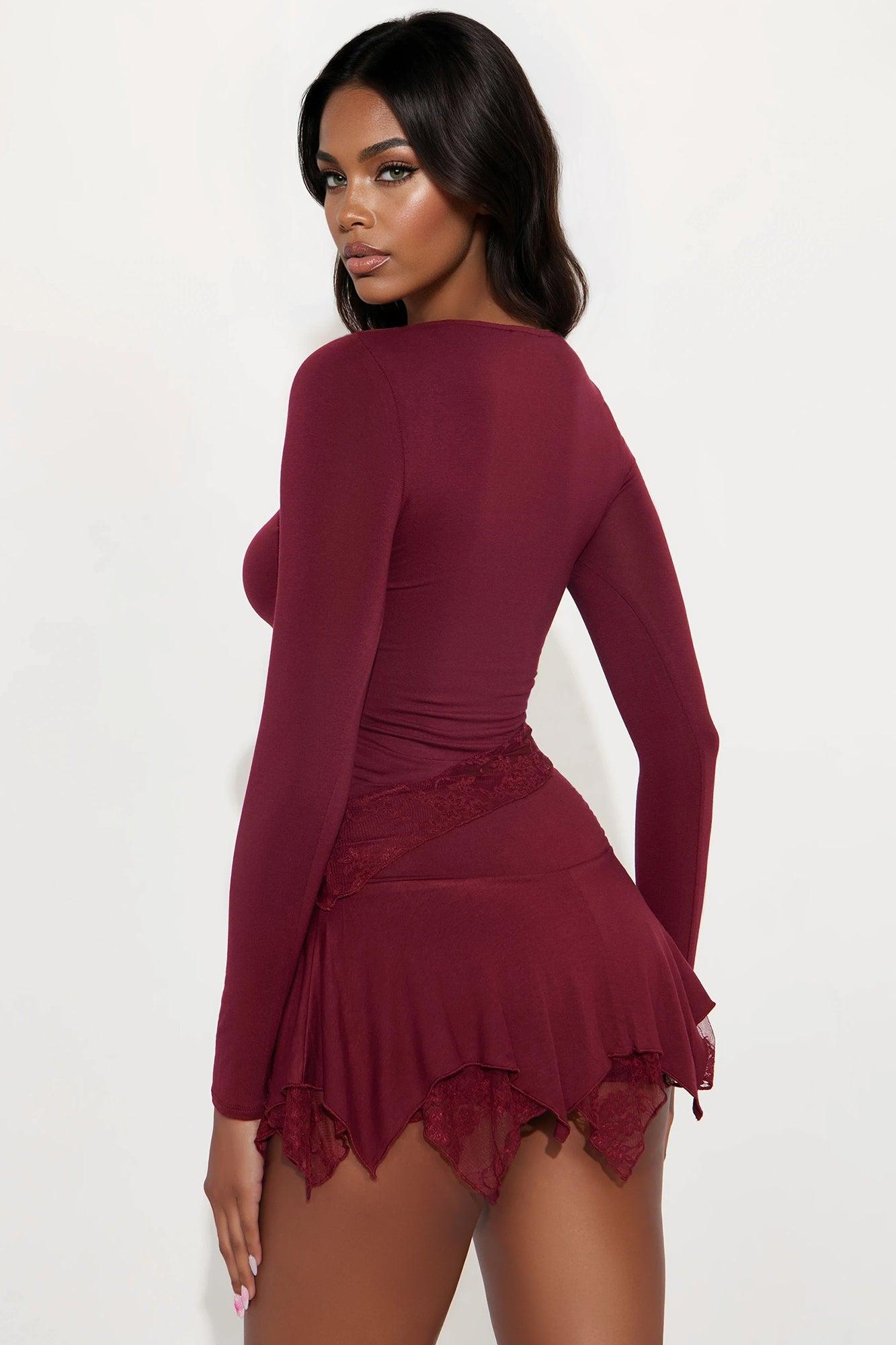 Post Breakup Mini Skirt Set - Burgundy Female Product Image