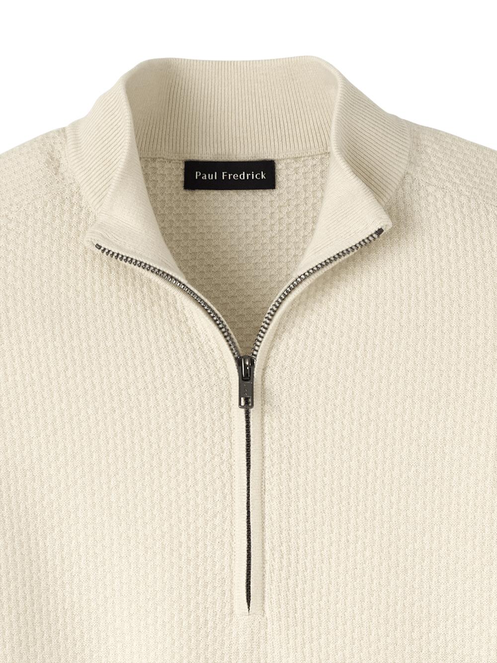 Silk Cotton Cashmere Quarter Zip Mock Neck Sweater - Ivory Product Image