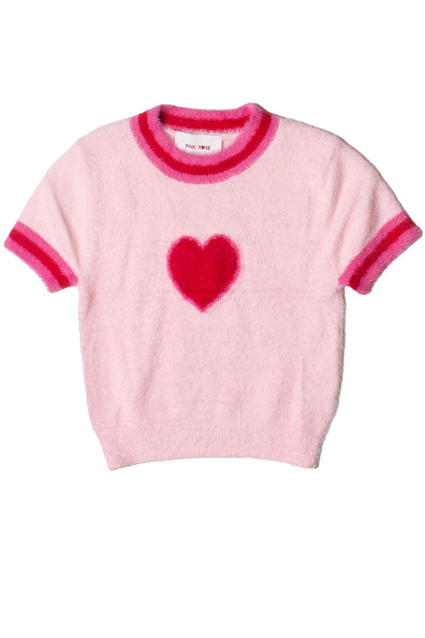 Short Sleeve Heart Eyelash Sweater Product Image