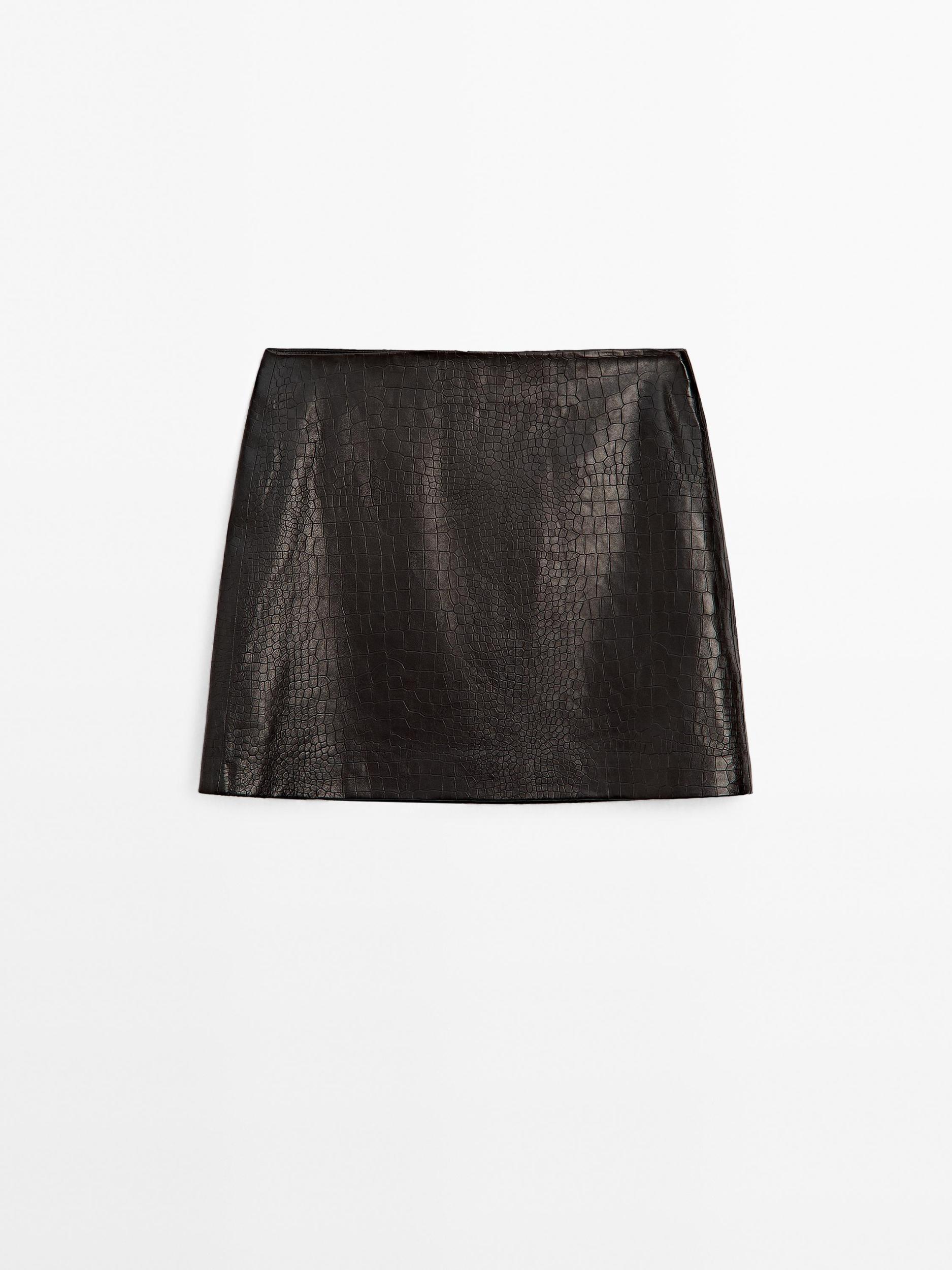 Mock croc nappa leather mini skirt Product Image