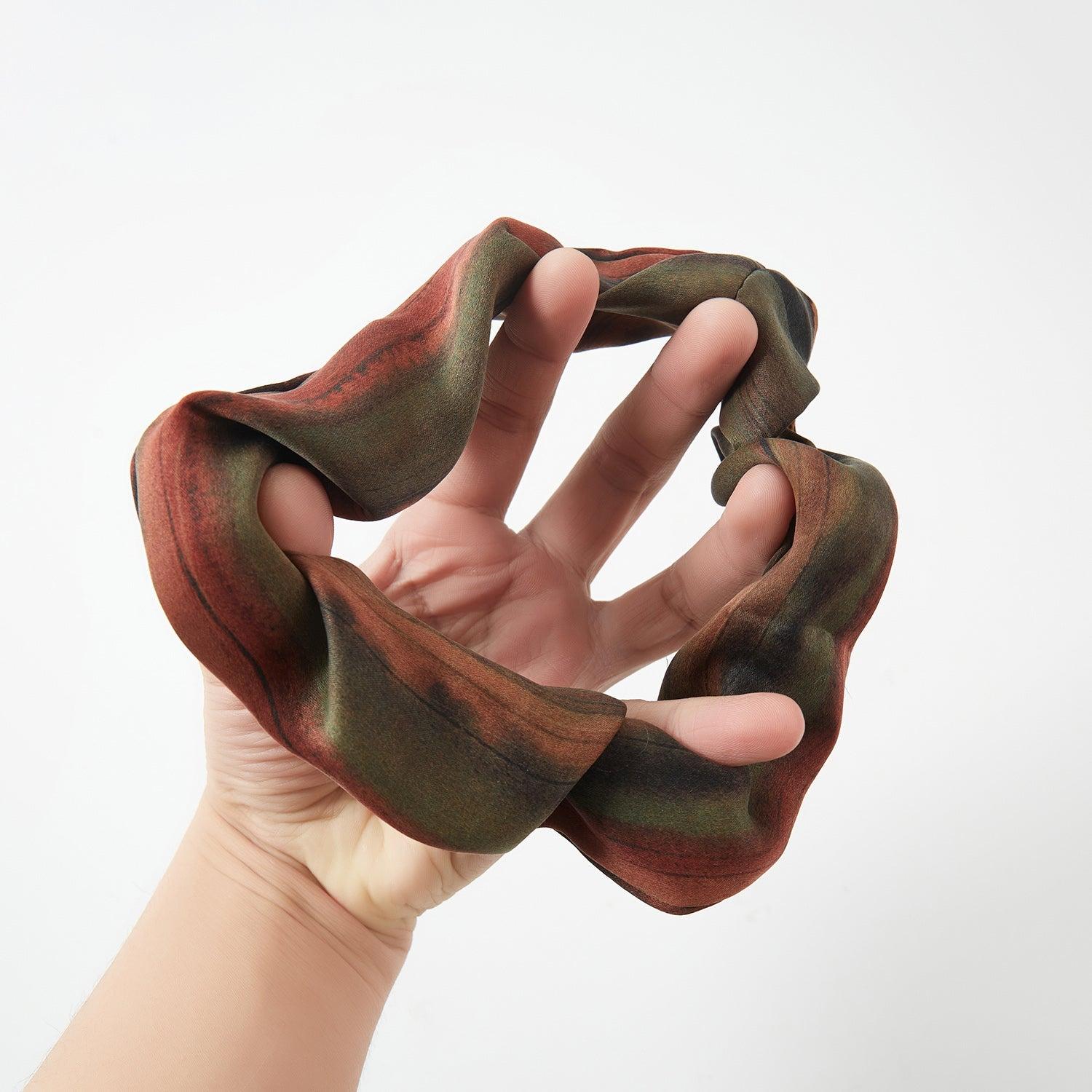 Set of 4 Pure Mulberry Silk French Scrunchie | Clouds and Rivers | Jacquard Silk & Tea Silk | 2 inch | 20 Momme | Brush Collection Product Image