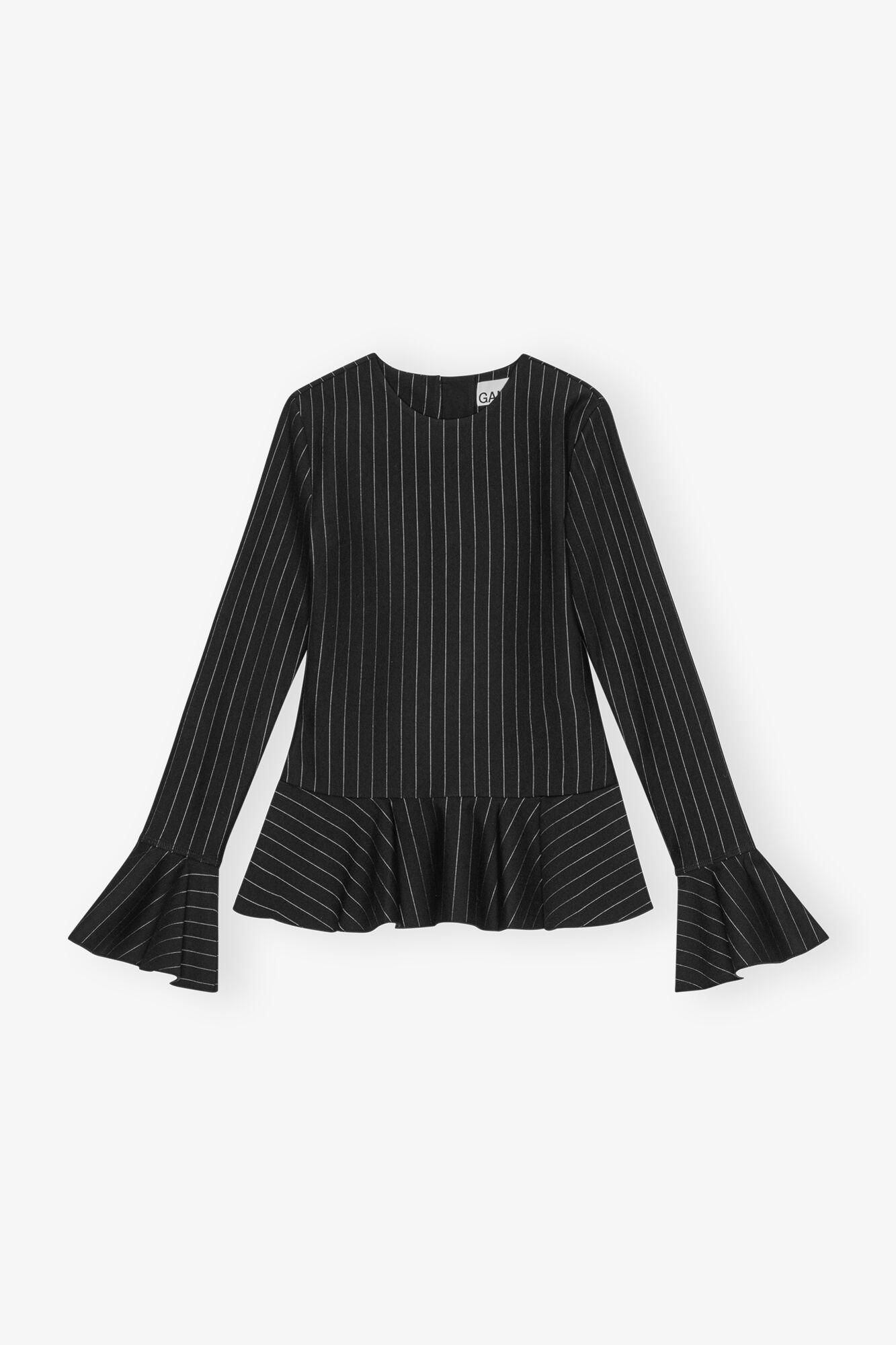 Black Pinstripe Peplum Blouse Product Image