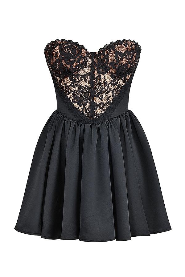 Jadore  black lace and satin strapless mini dress Product Image