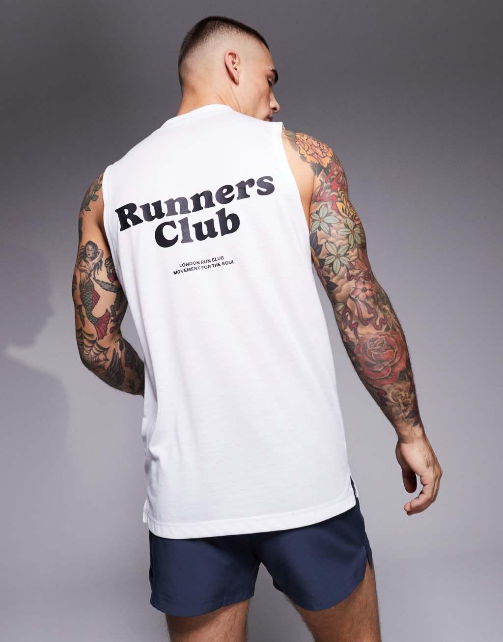 4505 Run Club quick dry oversized performance tank top with back print in white  Product Image