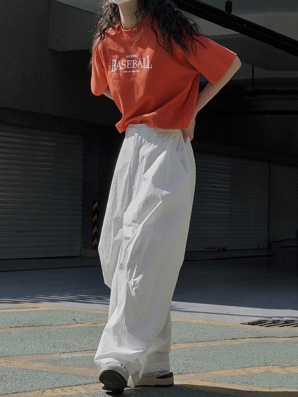 Loose Wide Leg Solid Color Split-Joint Casual Pants Bottoms Trousers Product Image