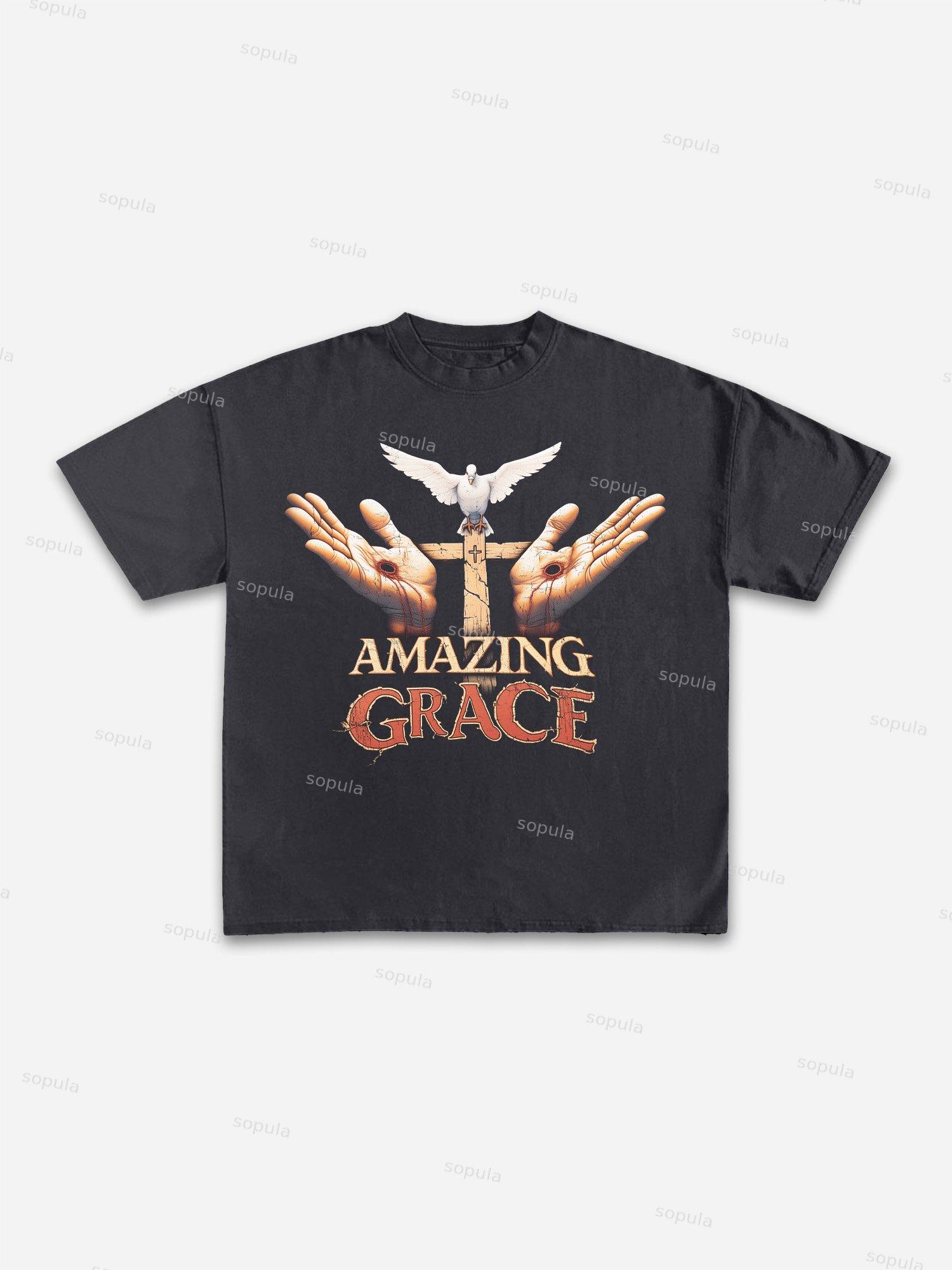 Vintage Jesus Grace Church Graphic Print Cotton T-shirt Product Image