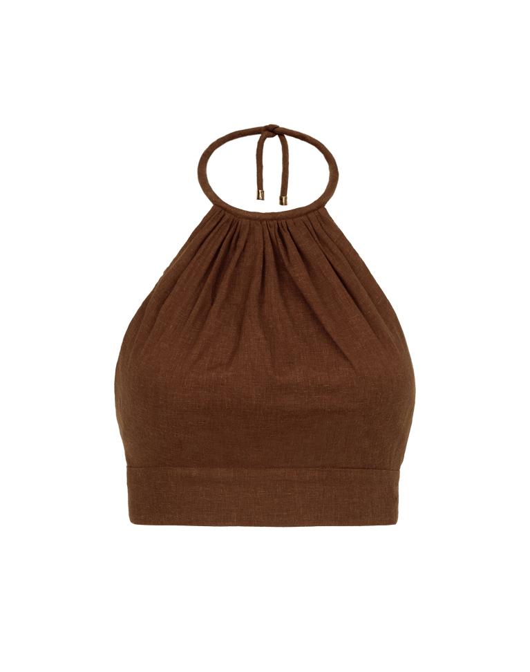Ibiza High Neck Halter Top - Brown Product Image