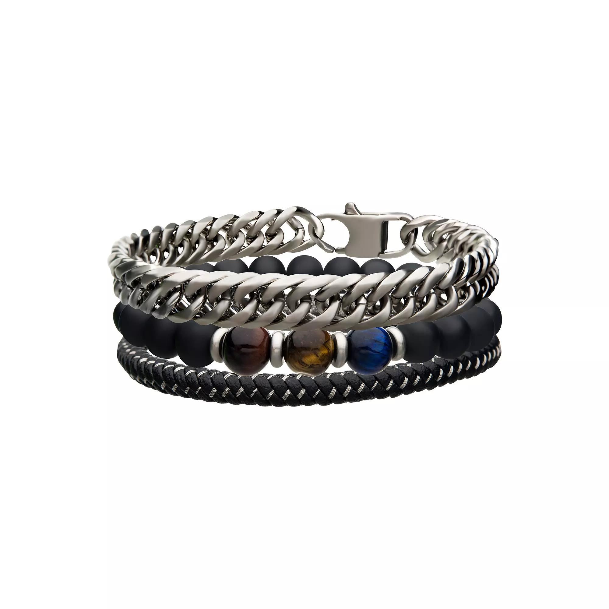 DANTE Men's 8" Trio Black Stackable Bracelet, Silver Tone Product Image