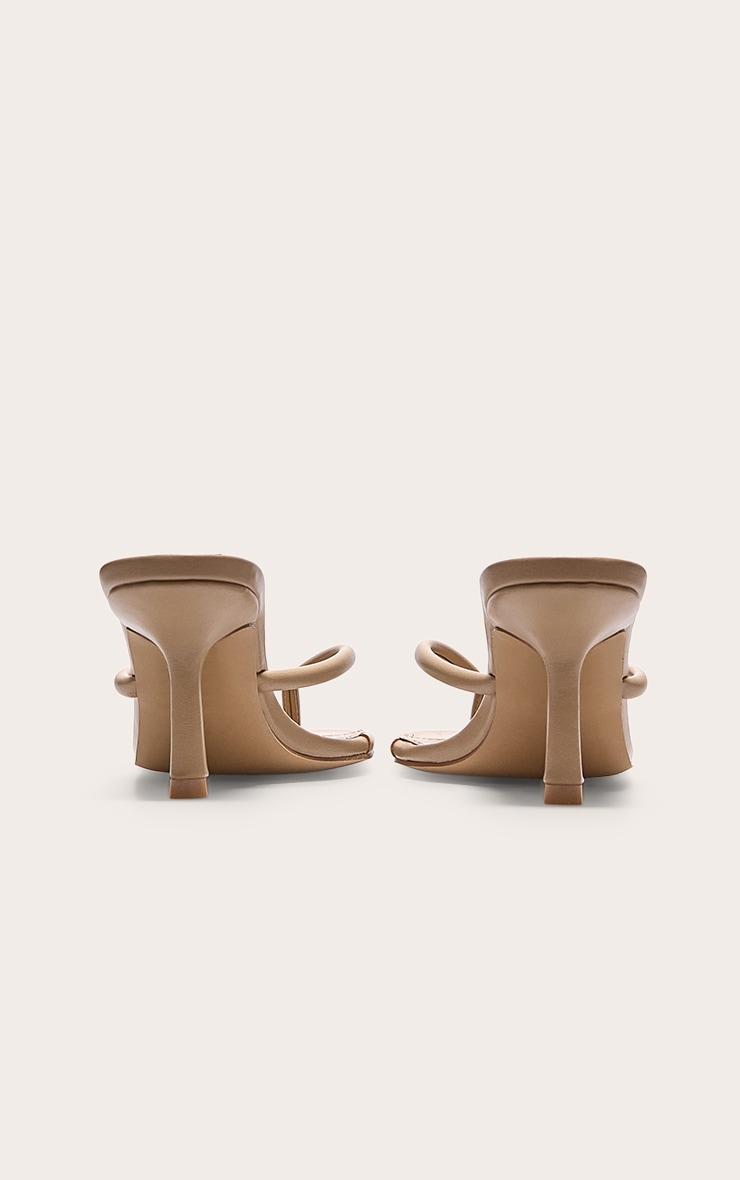 Camel PU Round Toe Thong Mid Heeled Mules Product Image