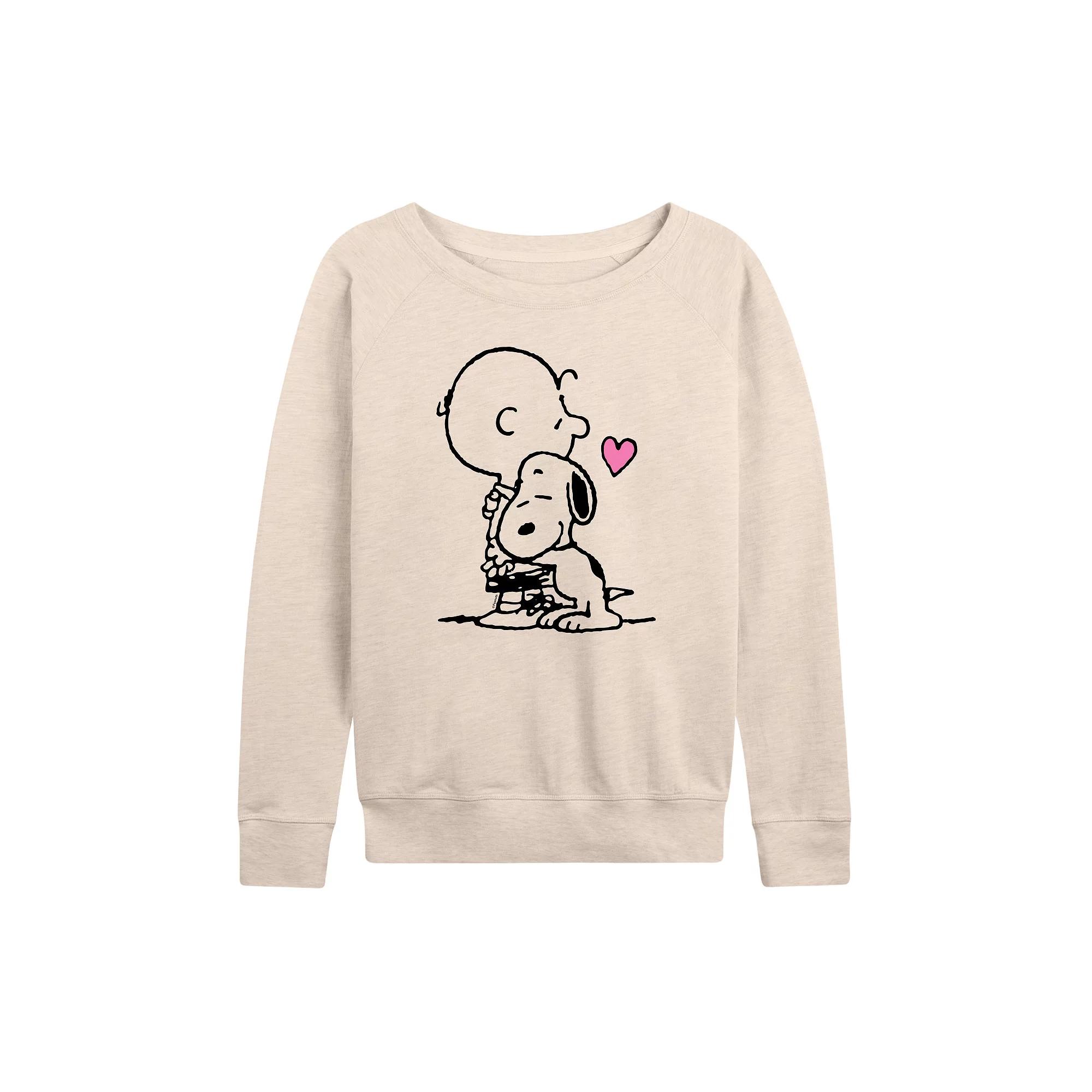 Women's Peanuts Snoopy Charlie Hug French Terry Long Sleeve Tee, Girl's,  Product Image