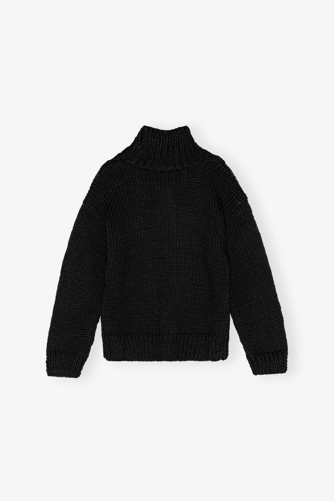 Black Handknit Turtleneck Sweater Product Image
