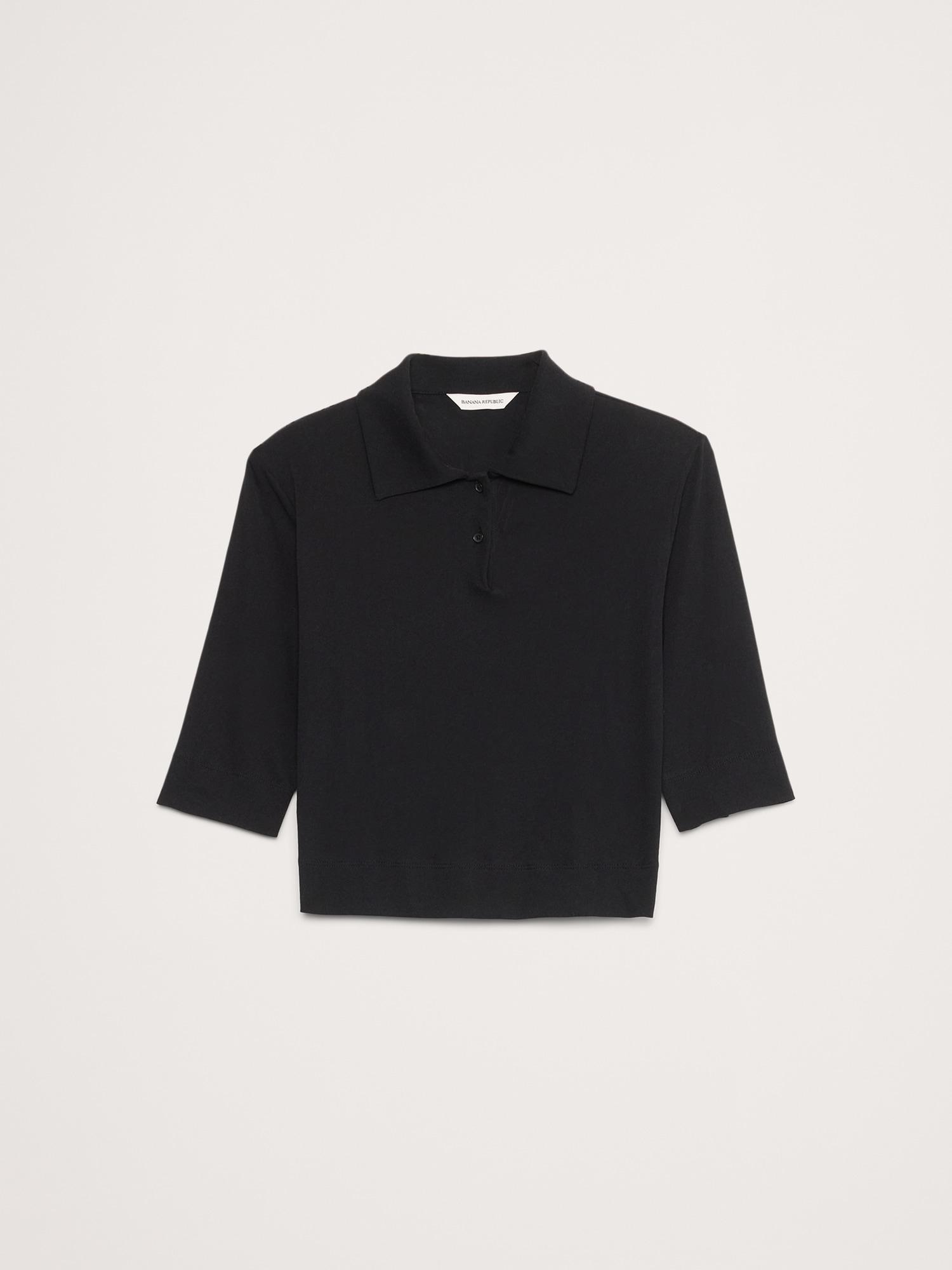Airy Cotton Crepe Cropped Polo Product Image