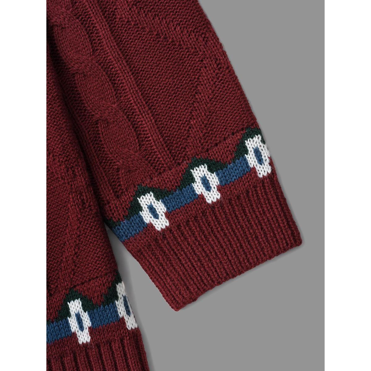 Plus Size Festive Fair Isle Cable Knit Pullover Deepred Women Leisure Loose Long Sleeve Round Neck Casual Pullovers BloomChic 12/L Product Image