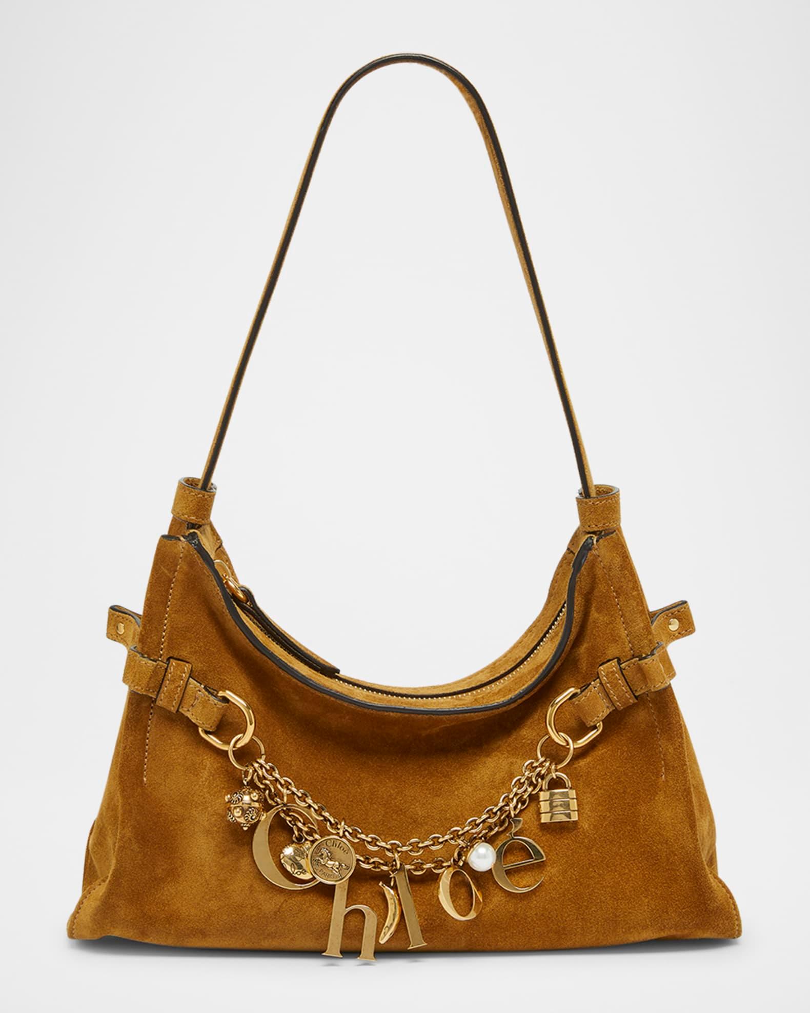 Logo Charm Hobo Bag in Suede  Product Image