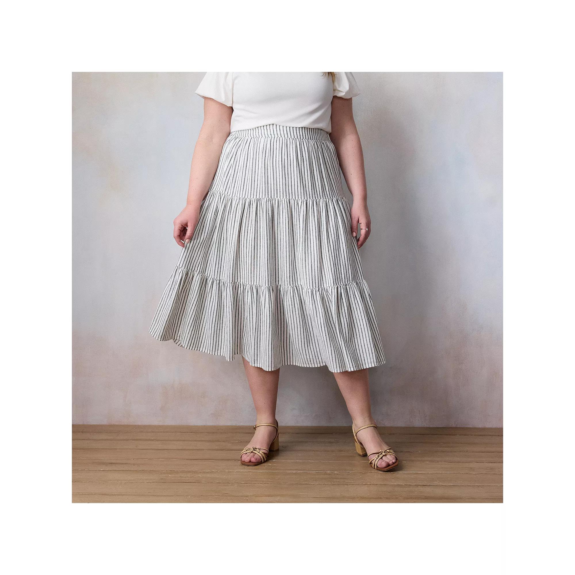 Plus Size LC Lauren Conrad Three Tier Midi Skirt, Women's, Size: 1XL, Aspen Picnic Stripe Product Image