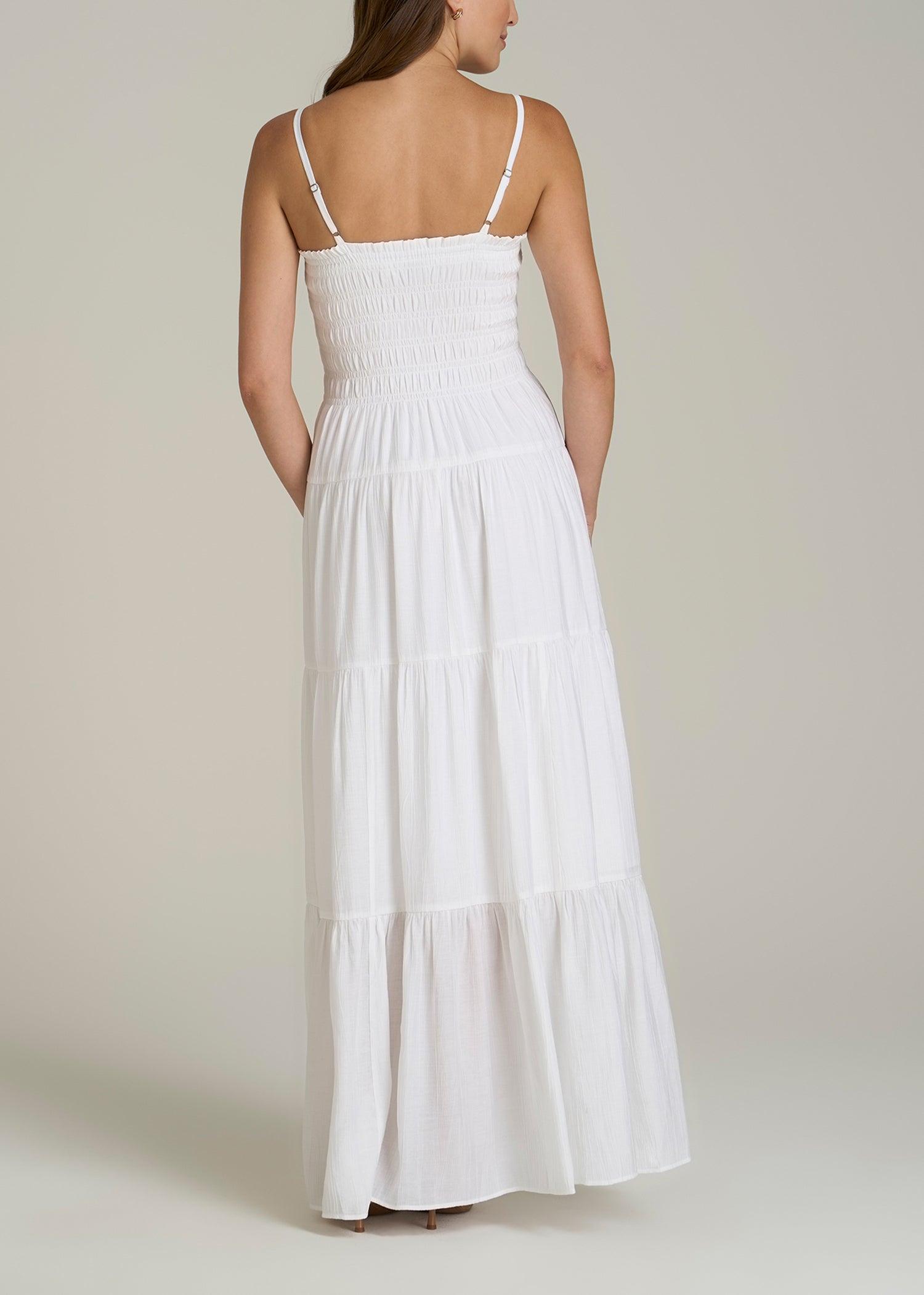 Strappy Tiered Maxi Dress for Tall Women in White Female Product Image