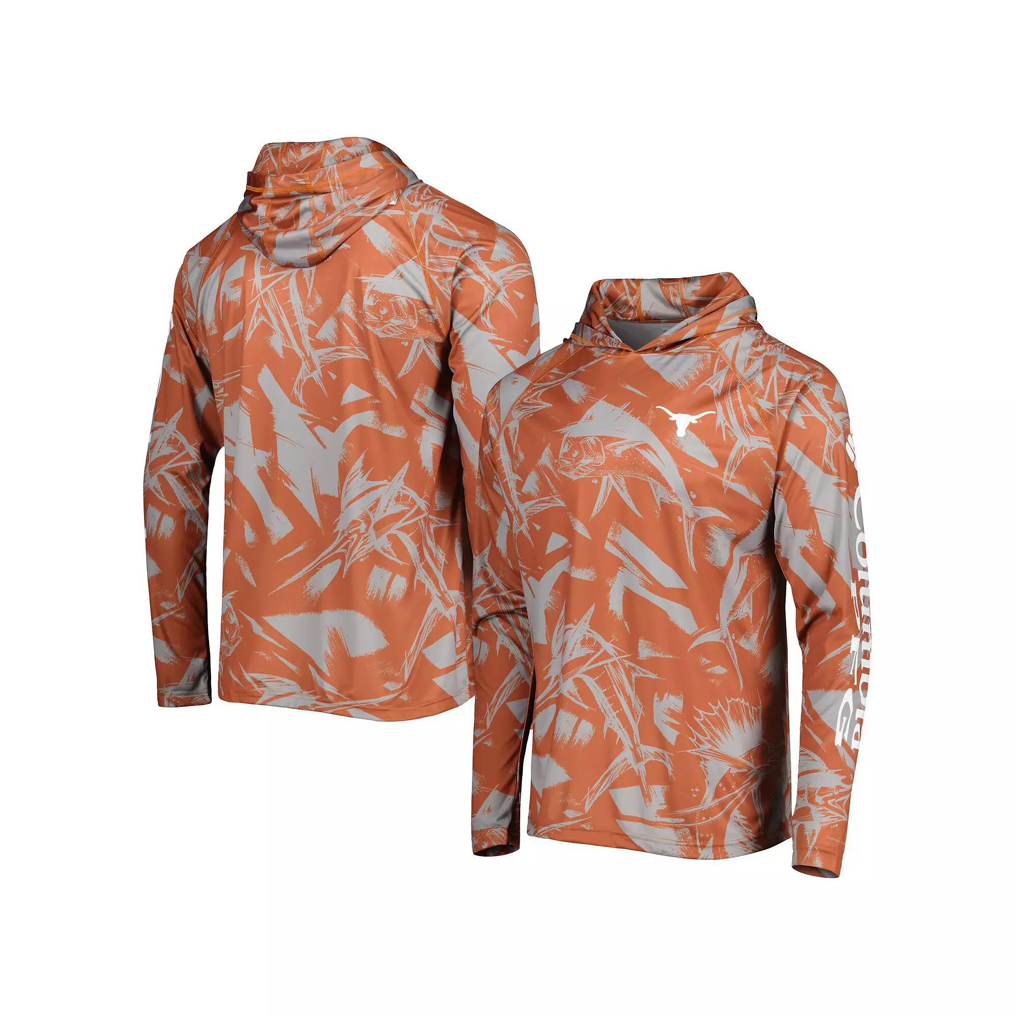 Men's Columbia Texas Orange/Gray Texas Longhorns Super Terminal Tackle Omni-Shade Raglan Long Sleeve Hoodie T-Shirt, Size: Medium, Team Product Image