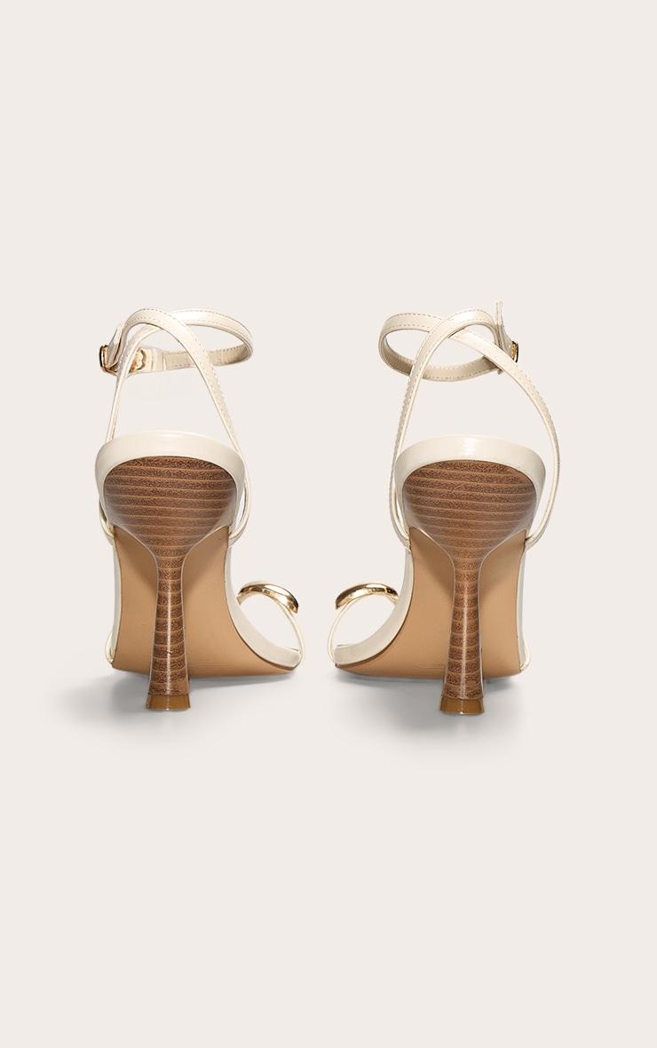 Cream Pu Square Toe Gold Trim Mid Stiletto Heeled Sandals Product Image