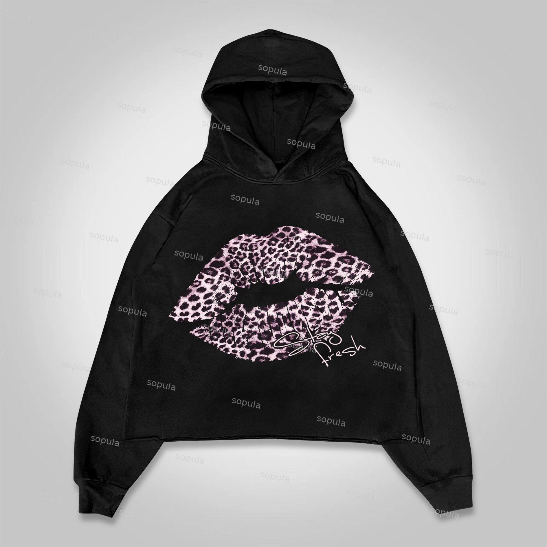 Sopula No. 69 Leopard Lips Graphic Cropped Hoodie Product Image