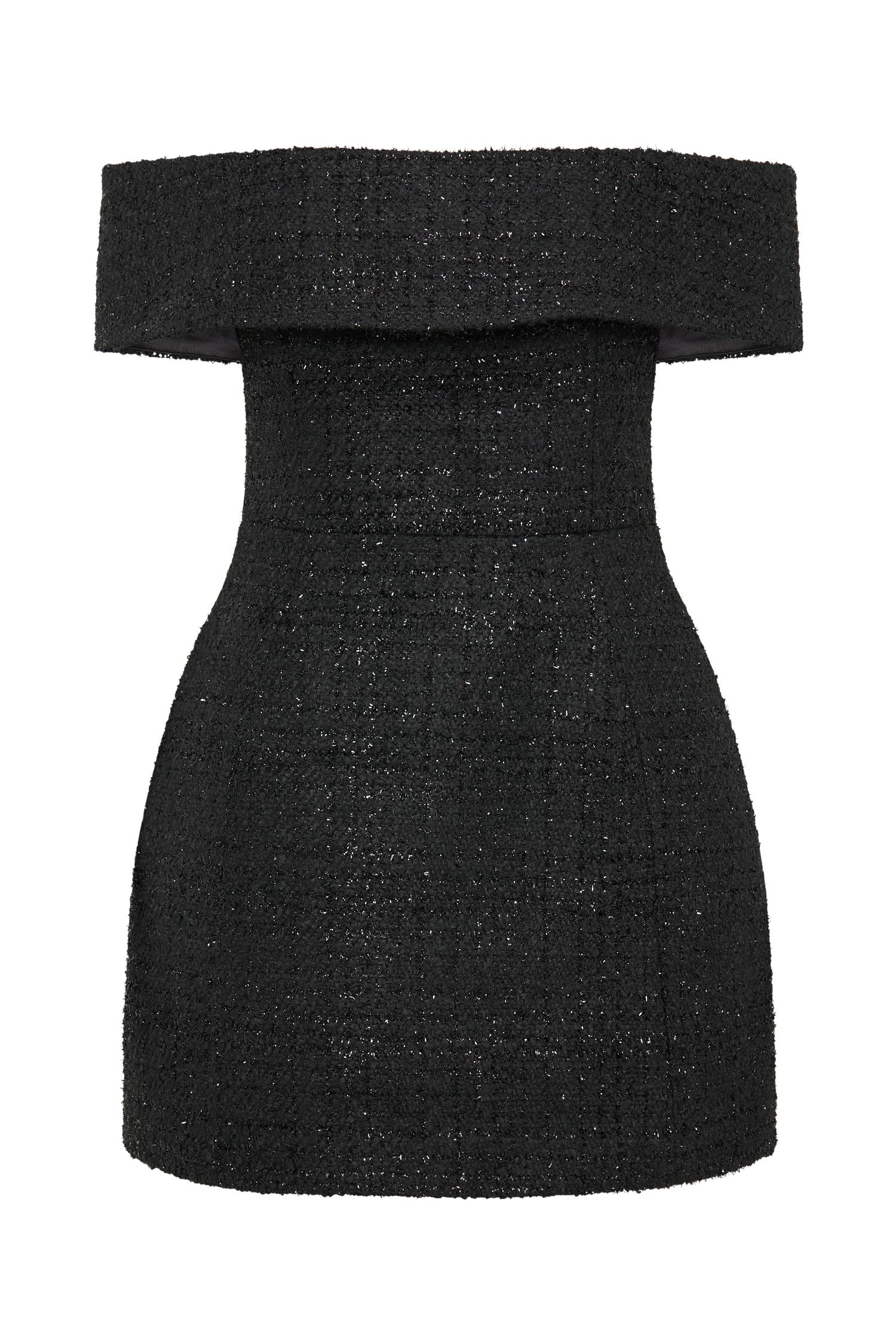 Helena Tweed Off Shoulder Mini Dress - Black Product Image
