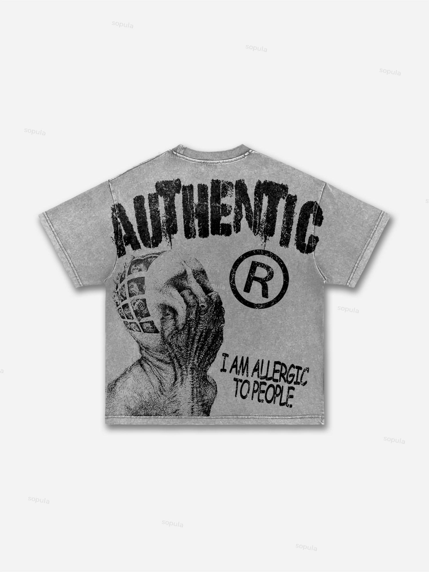 Vintage I Am Allergic To People Graphic Print Acid Wash T-shirt Product Image