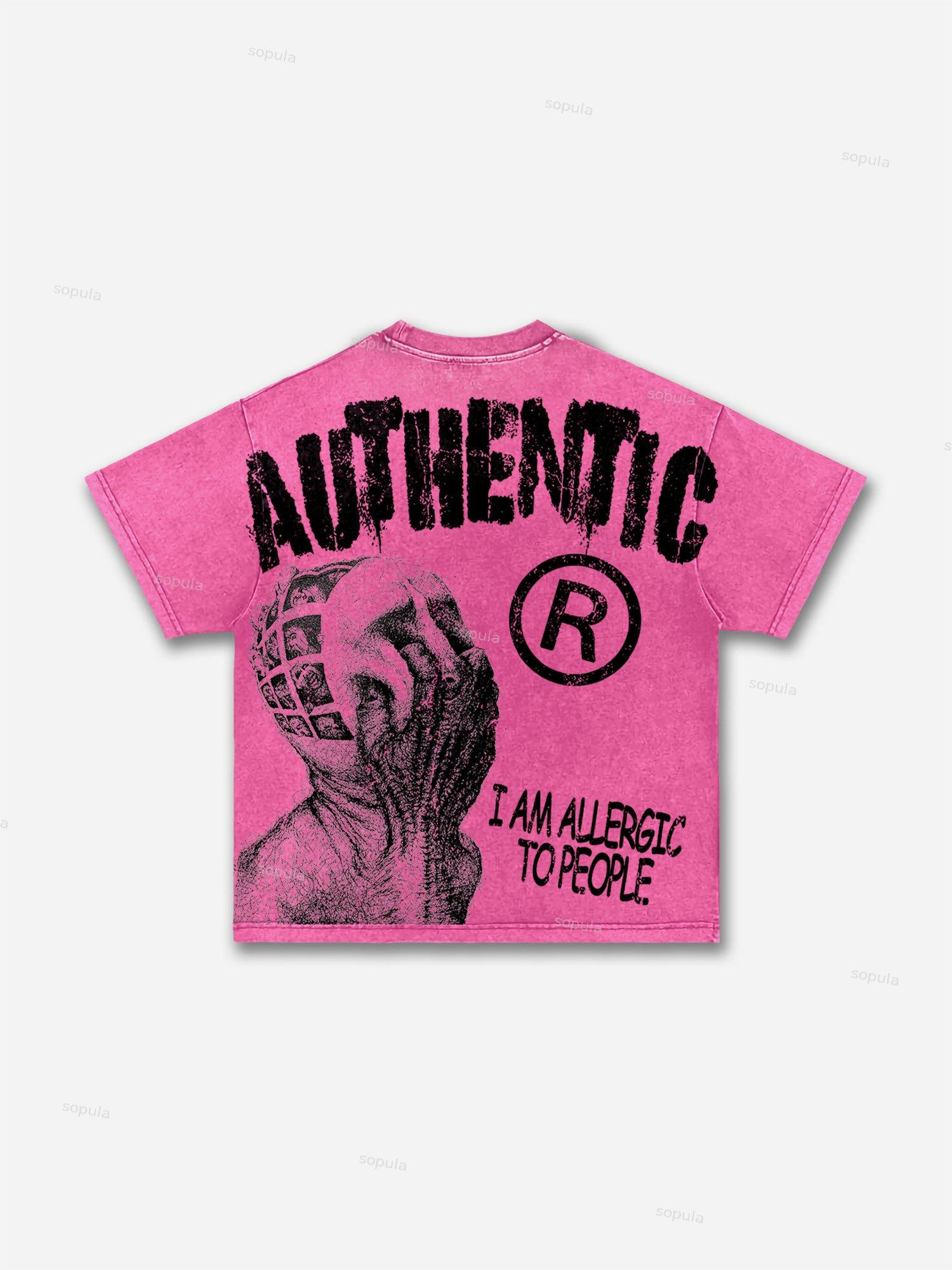 Vintage I Am Allergic To People Graphic Print Acid Wash T-shirt Product Image