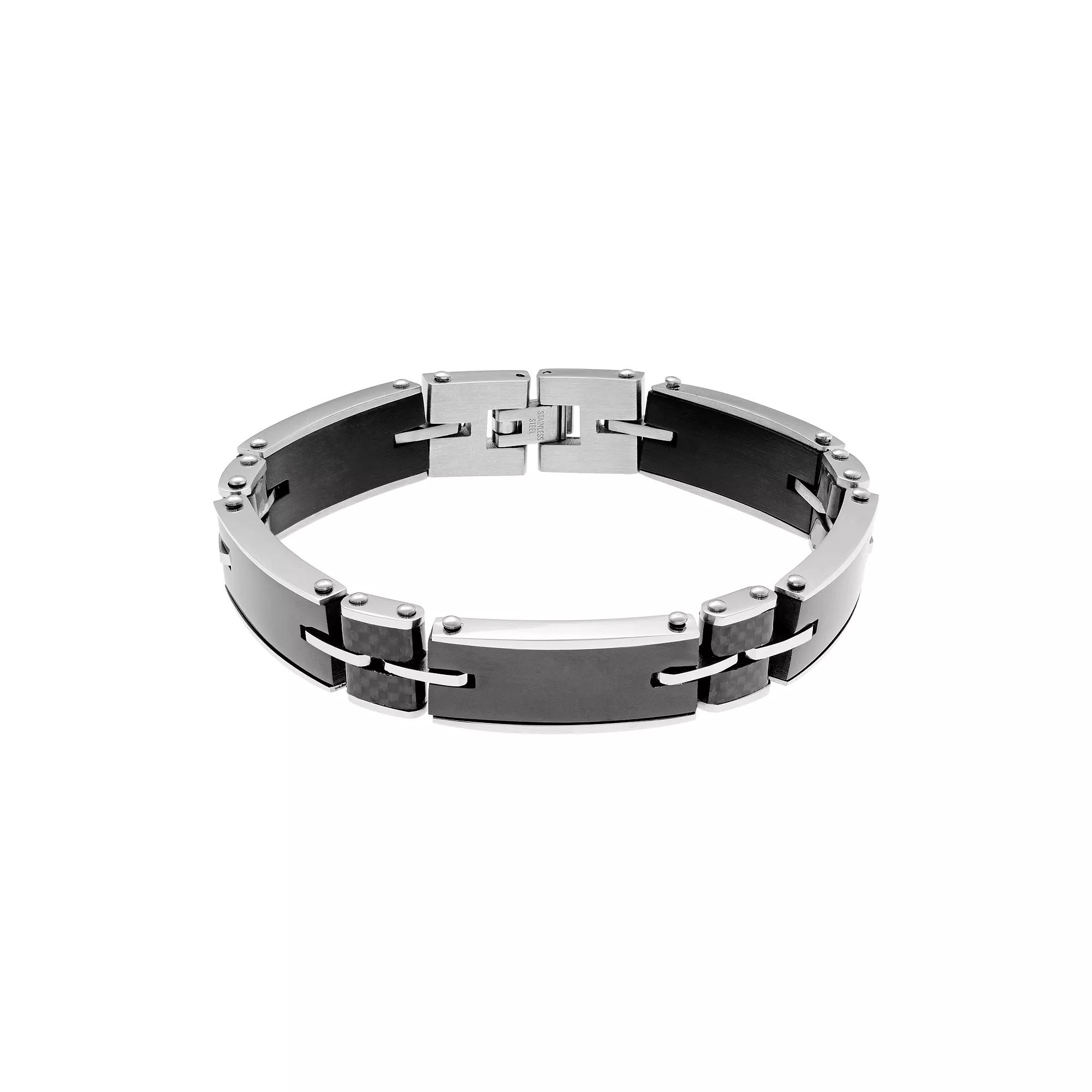 LYNX Men's Carbon Fiber & Stainless Steel Bracelet, Size: 8.5", Grey Product Image