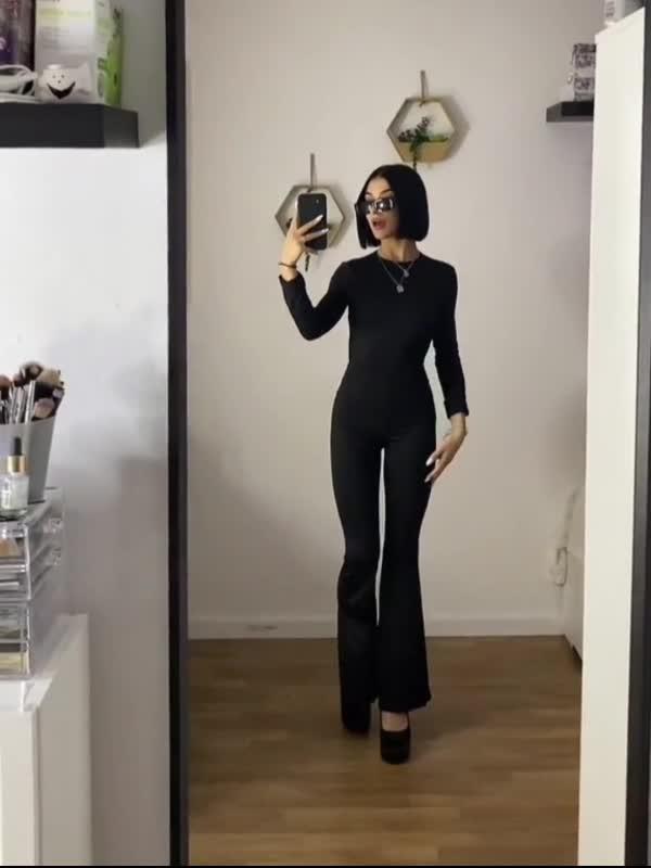 Backless Long Sleeve Flare Leg Jumpsuit Product Image