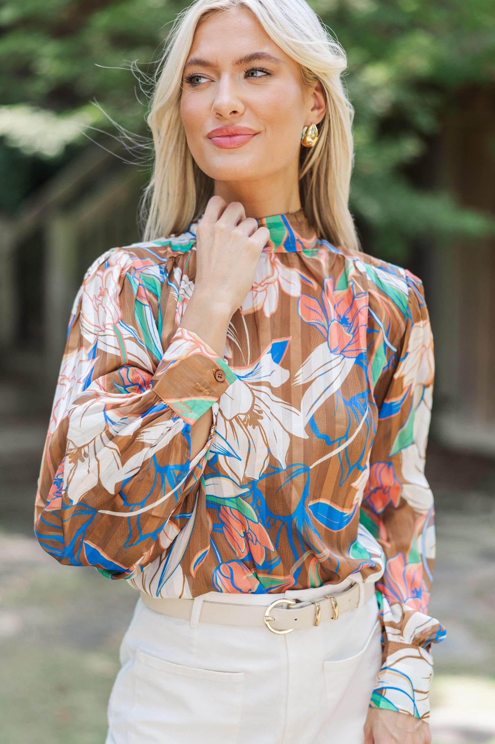 Think It Through Brown Floral Blouse Female Product Image