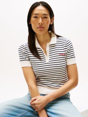 Short-Sleeve Striped Polo Sweater Product Image