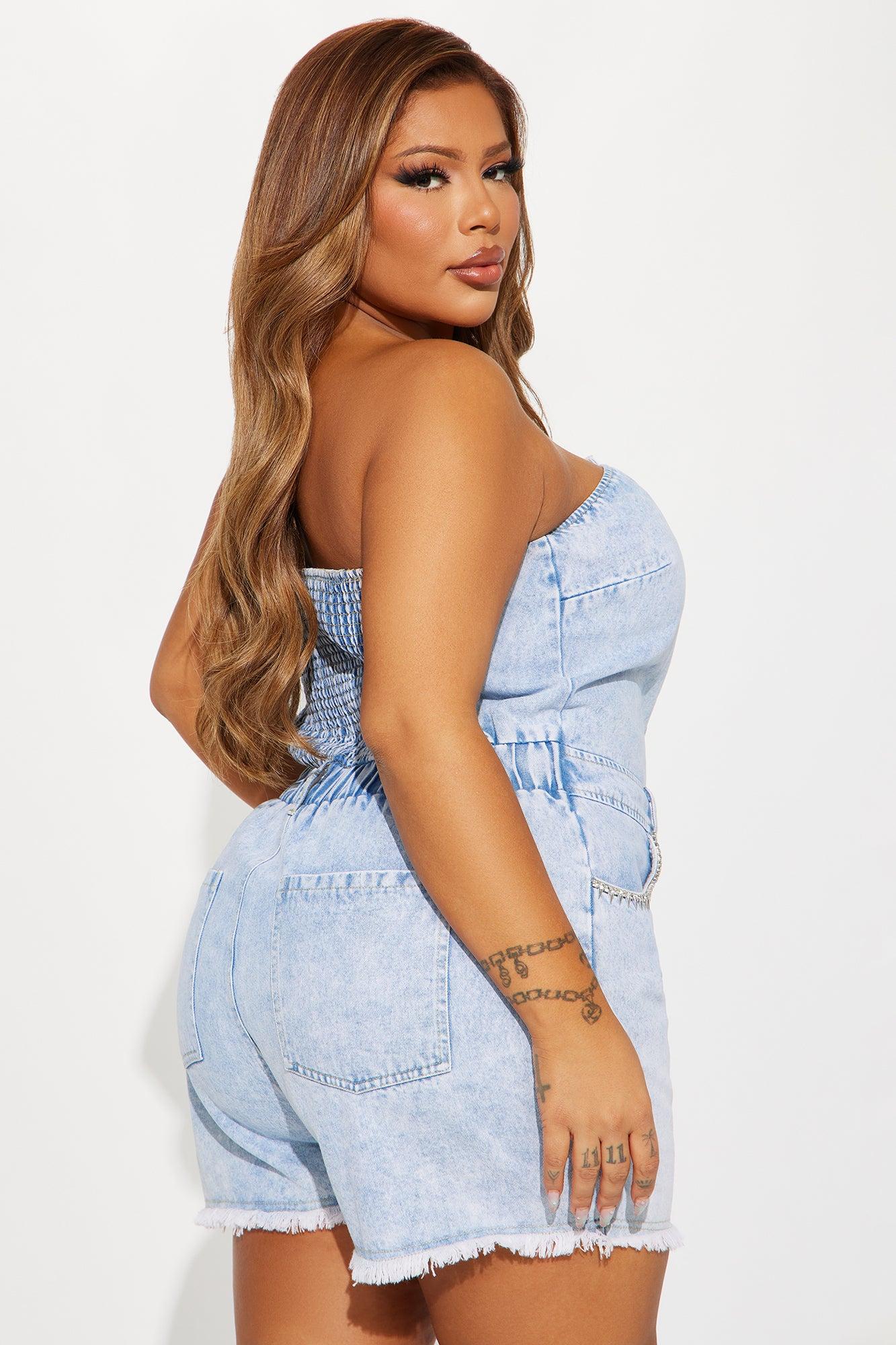 I Was Never There Denim Romper - Light Wash Product Image