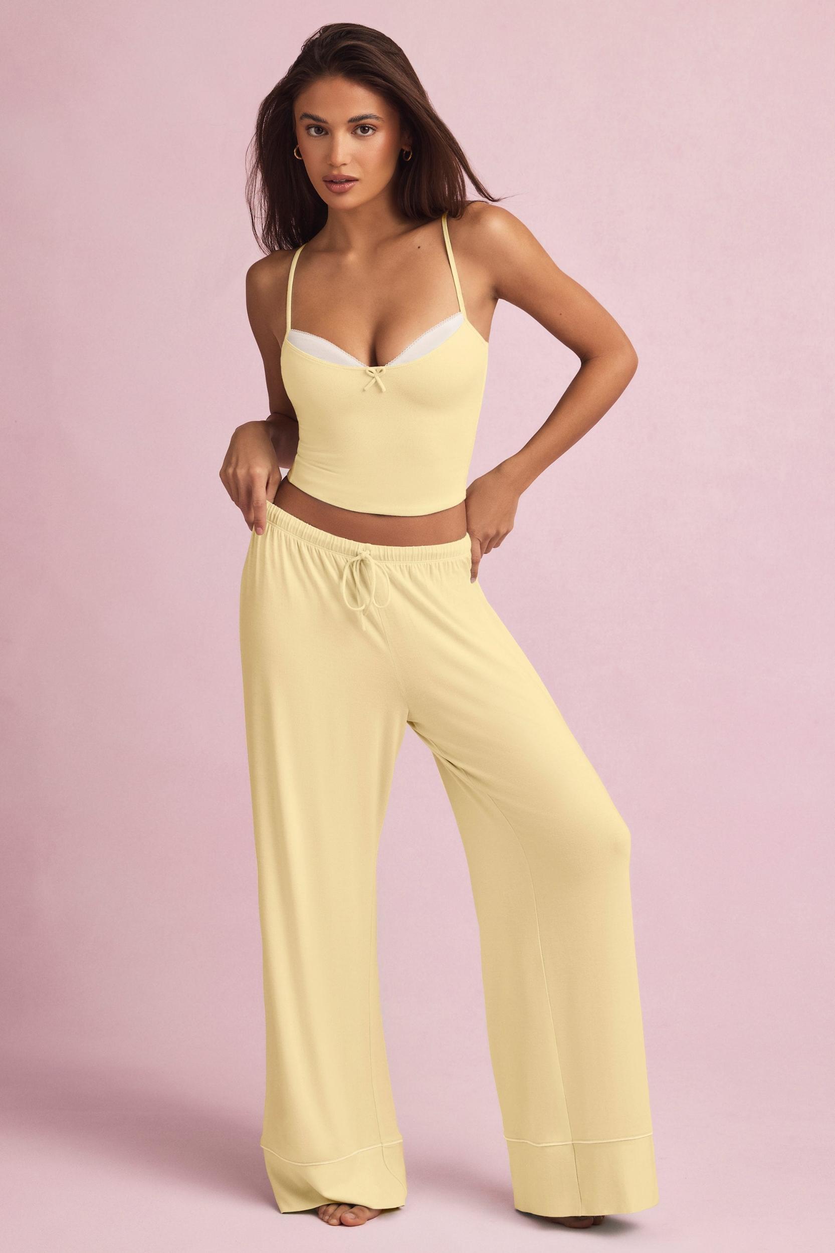 Modal Mid-Rise Pyjama Trousers in Pastel Yellow Product Image