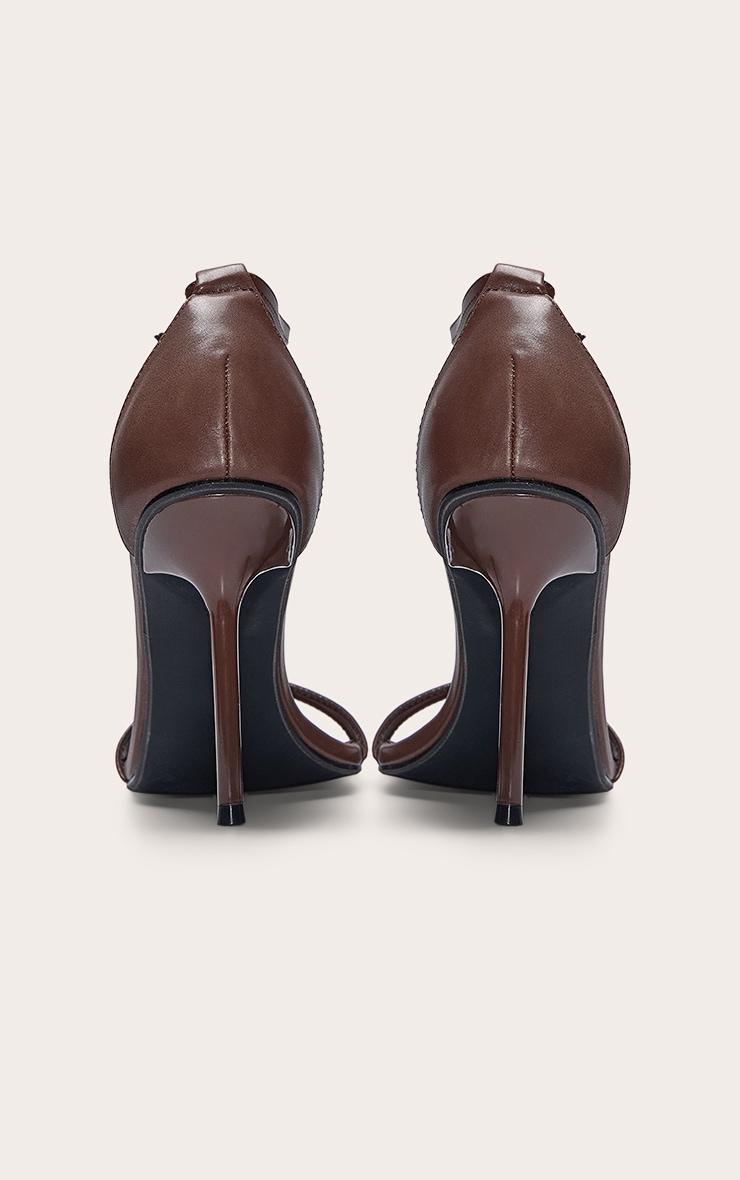 Chocolate PU Wide Fit Round Toe High Stiletto Heeled Sandals Product Image