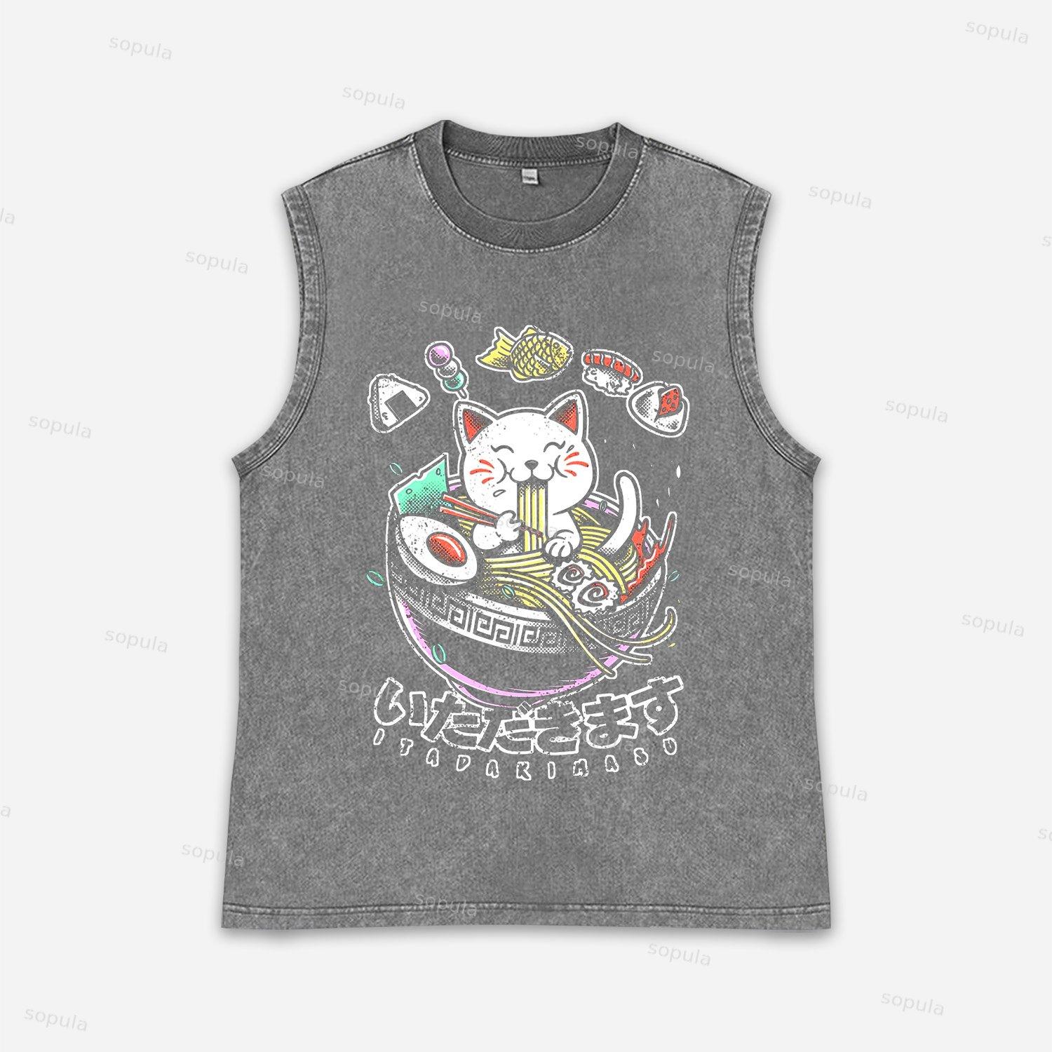 Vintage Cat Yummy Tour Art Graphic Acid Washed Tank Product Image