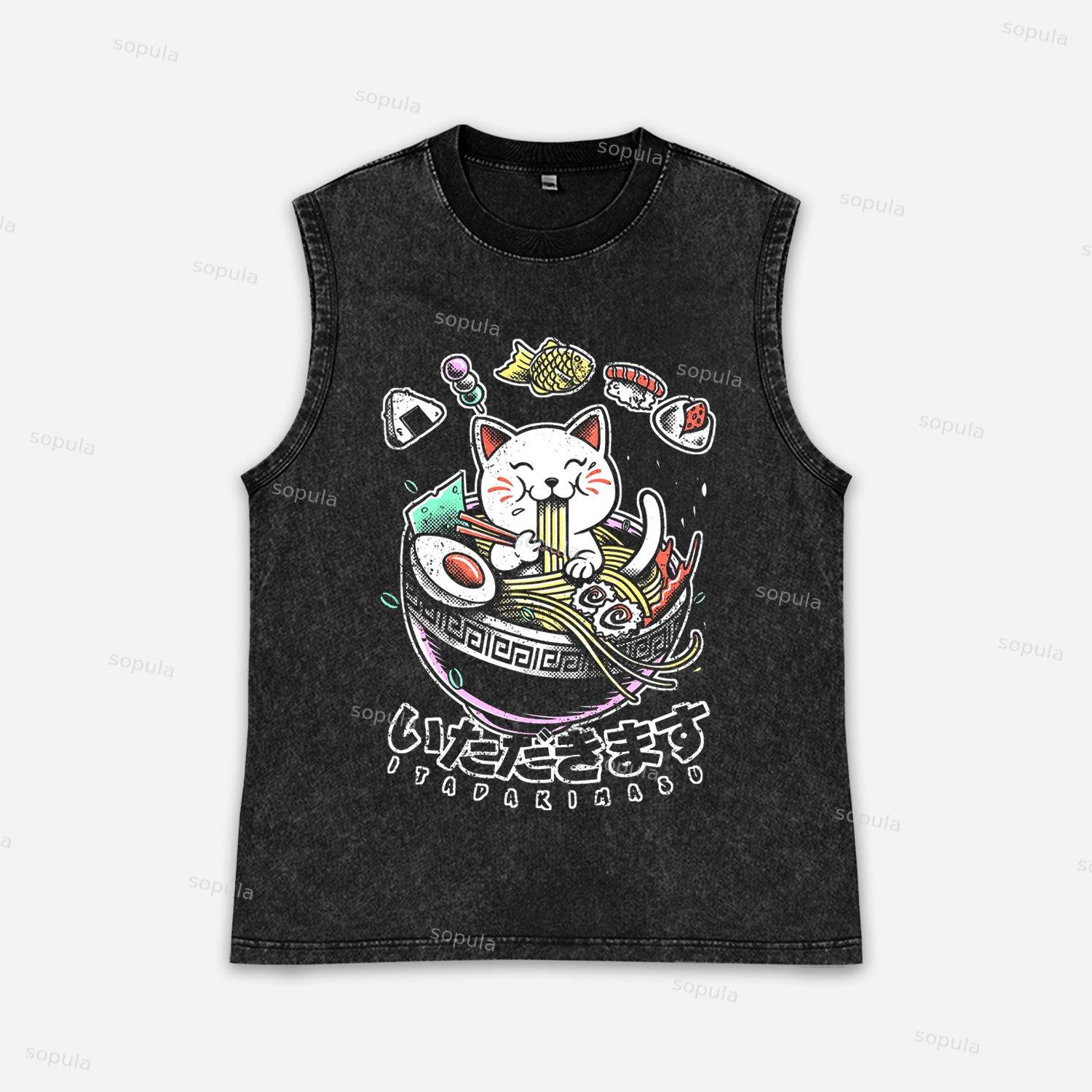 Vintage Cat Yummy Tour Art Graphic Acid Washed Tank Product Image