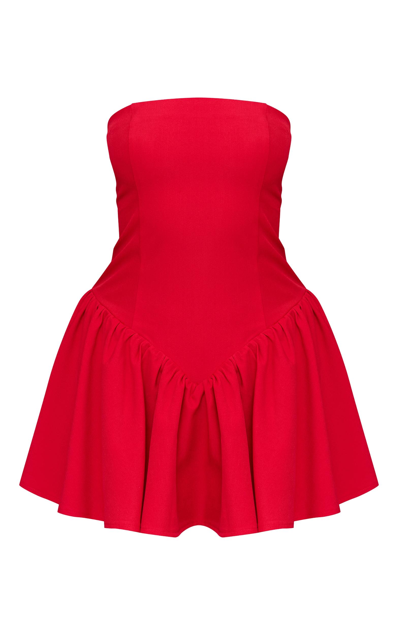 Tomato Red Woven Bandeau Dropped Waist Romper Product Image