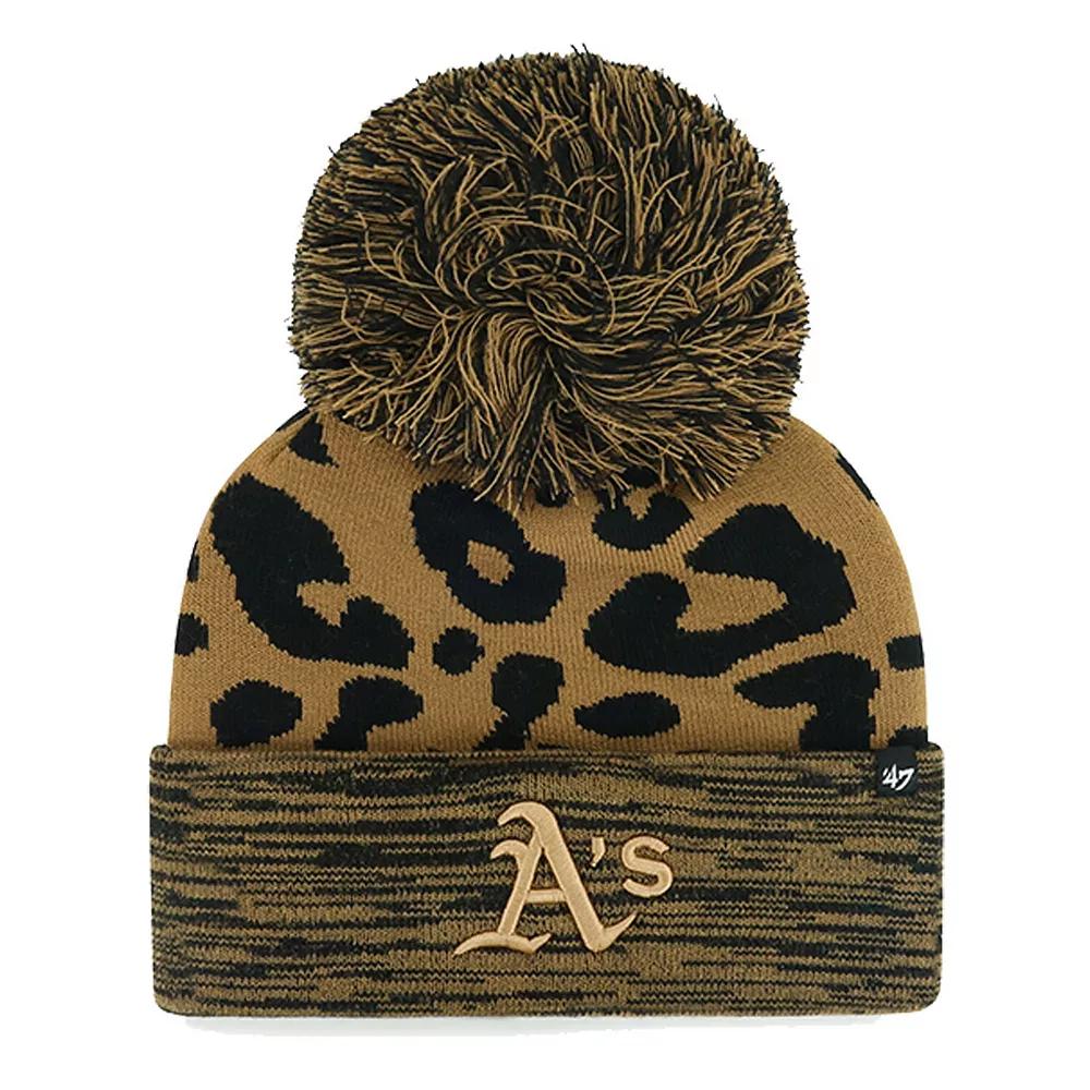 Women's '47 Oakland Athletics Leopard Rosette Cuffed Knit Hat with Pom, Brown Product Image