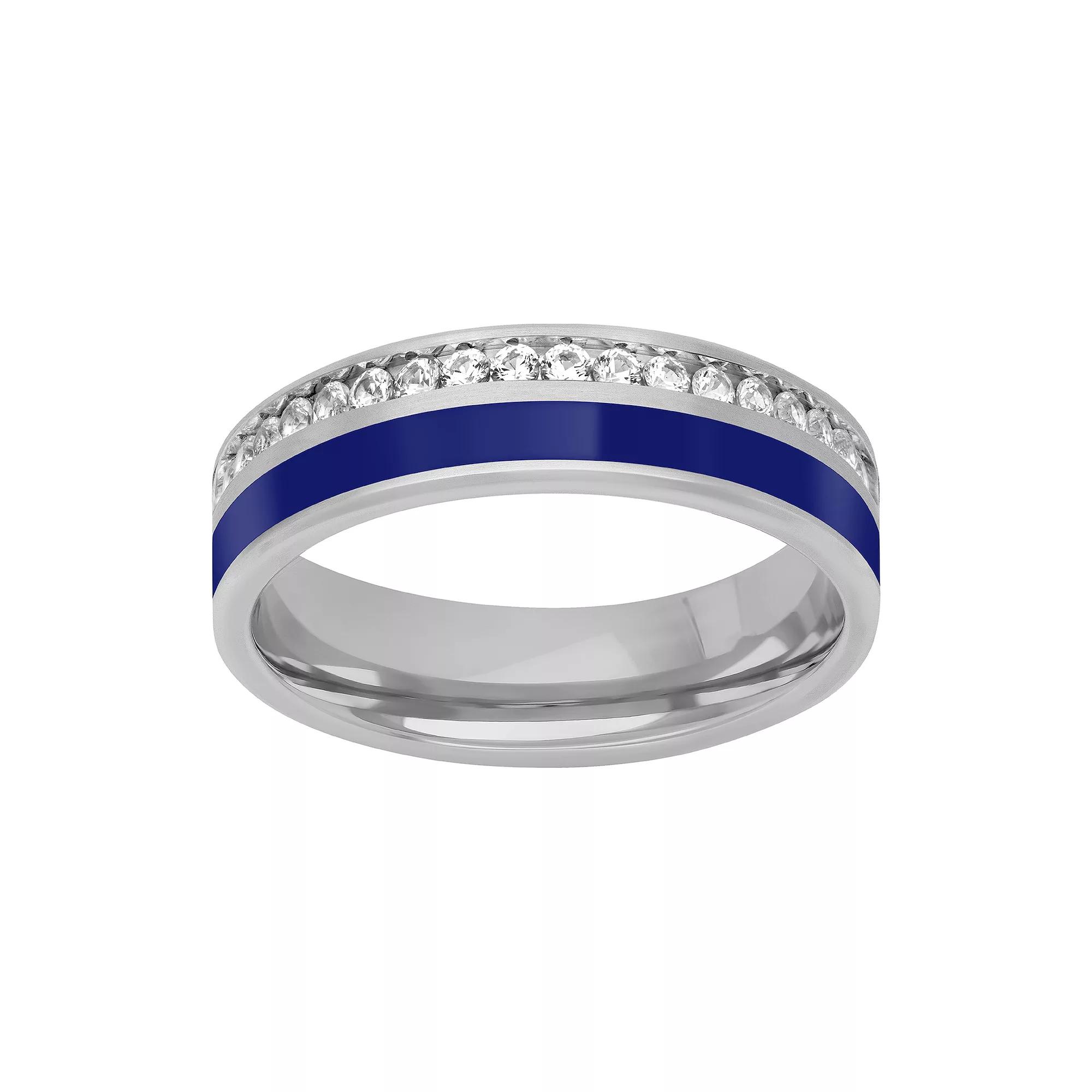 Men's Sterling Silver Lab-Created White Sapphire & Blue Ceramic Band, Size: 10, Silver Tone Product Image