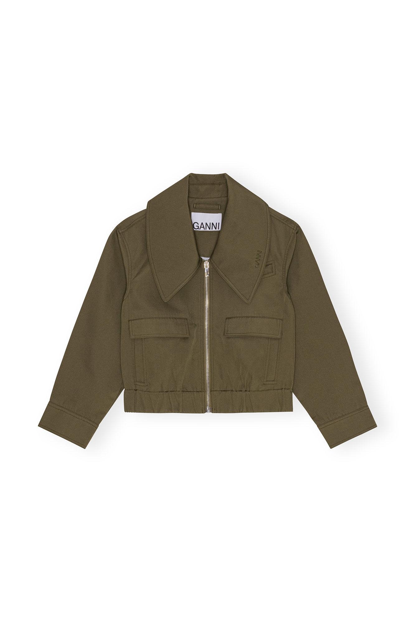Green Heavy Twill Wide Collar Short Jacket Product Image