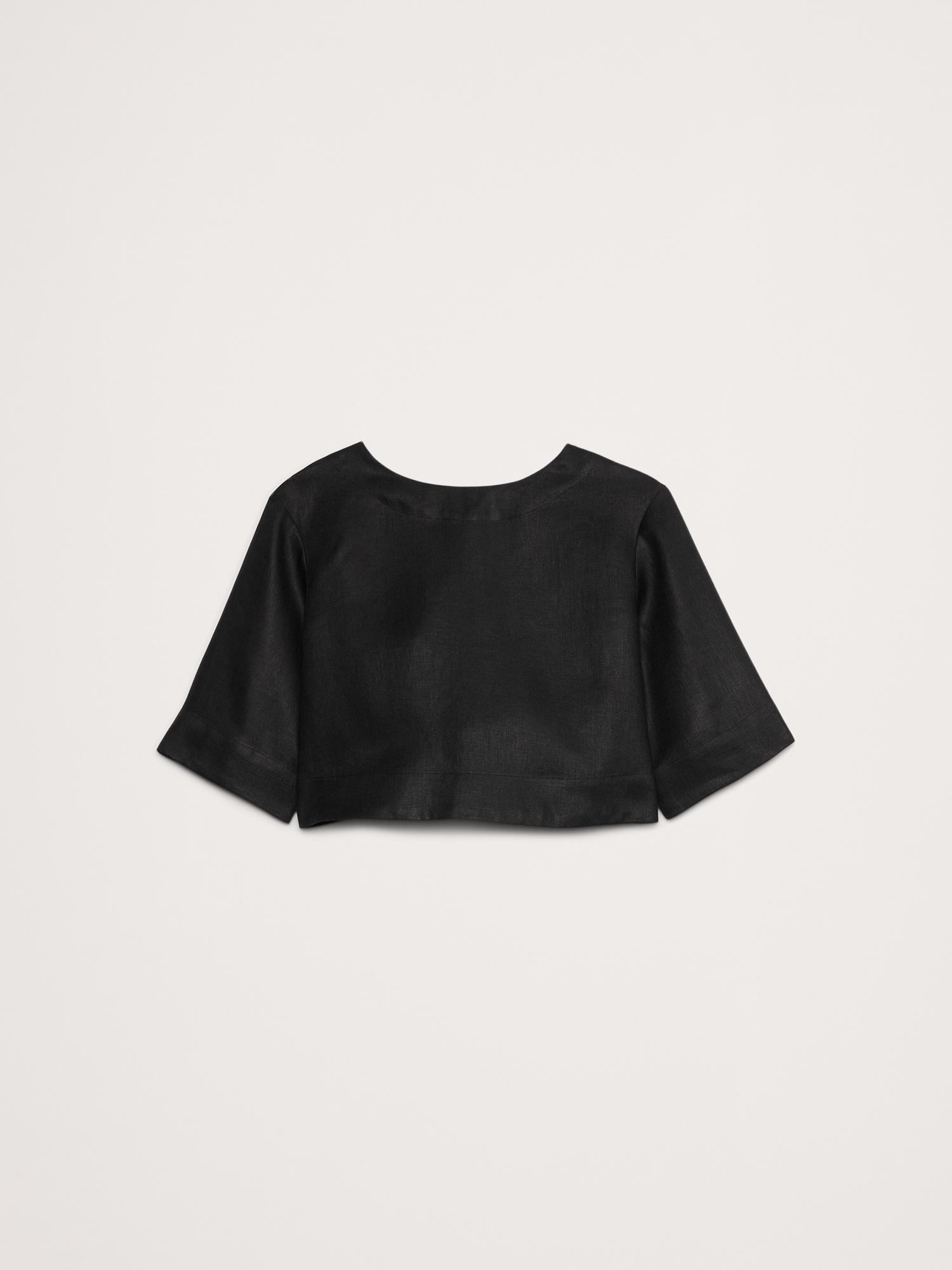 Linen Boat-Neck Cropped Top Product Image