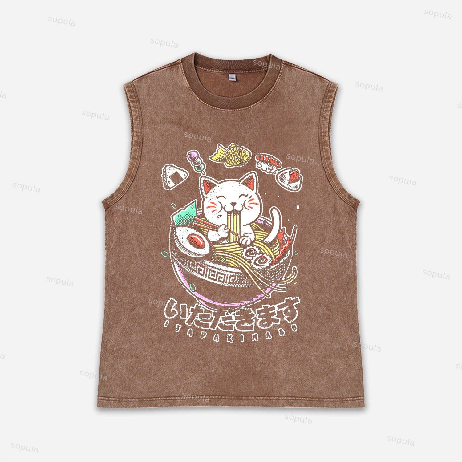 Vintage Cat Yummy Tour Art Graphic Acid Washed Tank Product Image