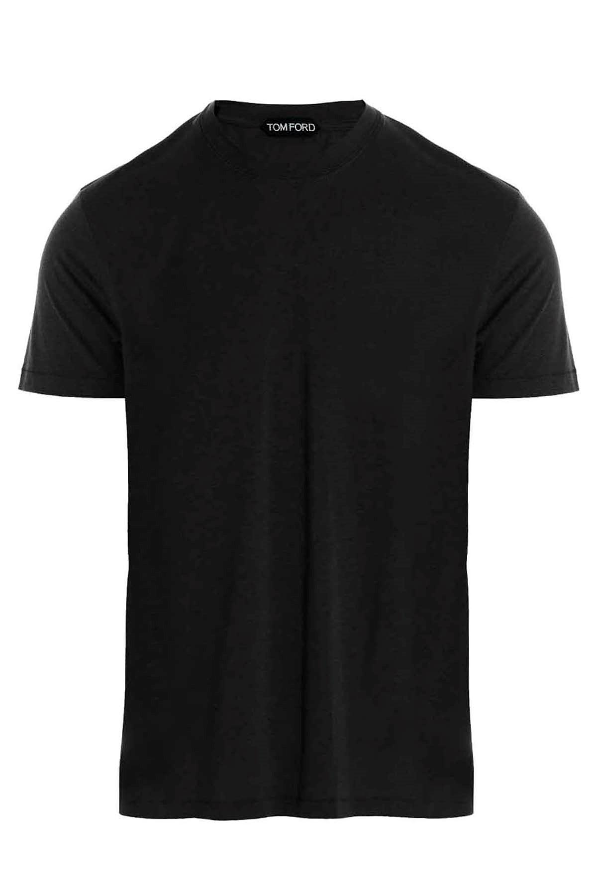 TOM FORD Black Basic Crewneck T-shirt With Tonal Stitching In Cotton Blend Man Product Image